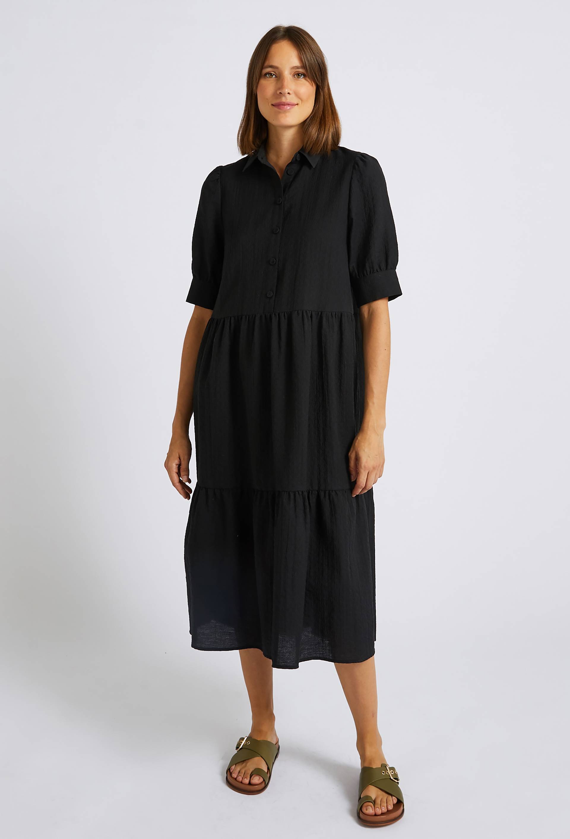 Robe ample boutons recouverts, Noir, large image number 0.0