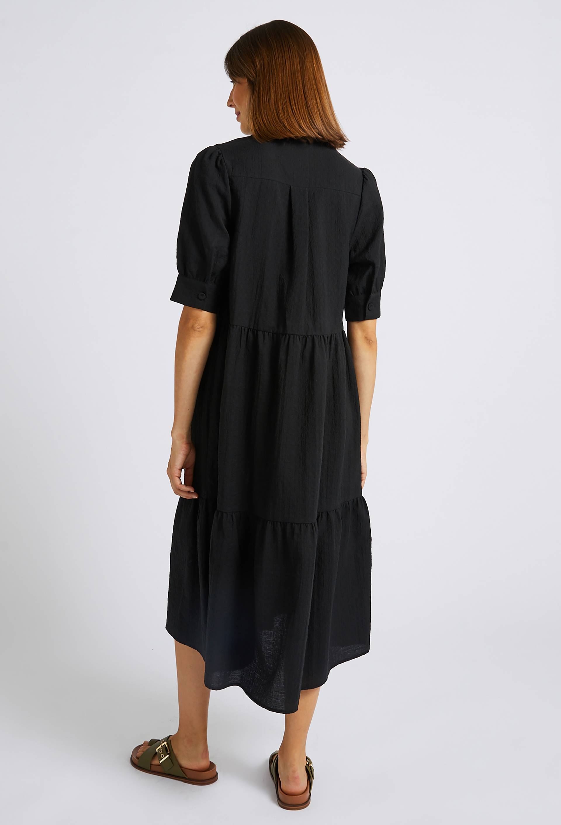 Robe ample boutons recouverts, Noir, large image number 1