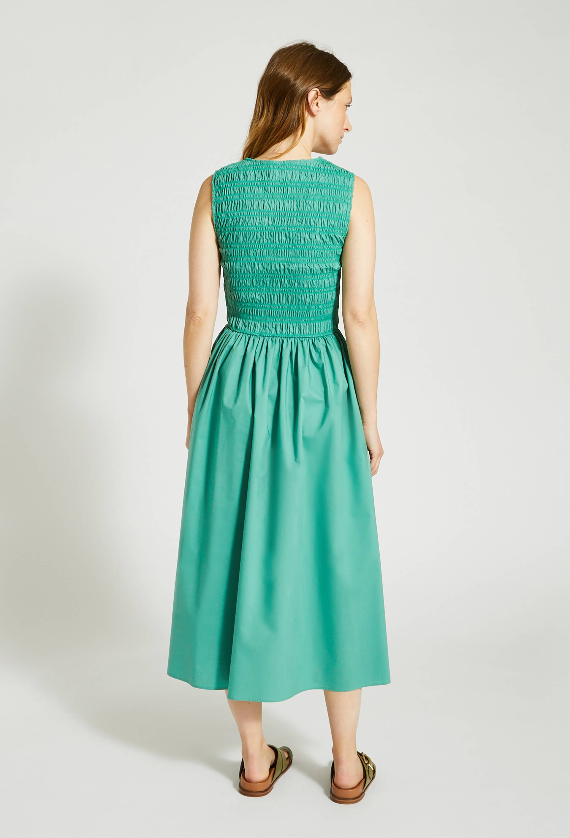 Robe longue unie smockées sans manches certifié Oekotex, Vert clair, large image number 1.0