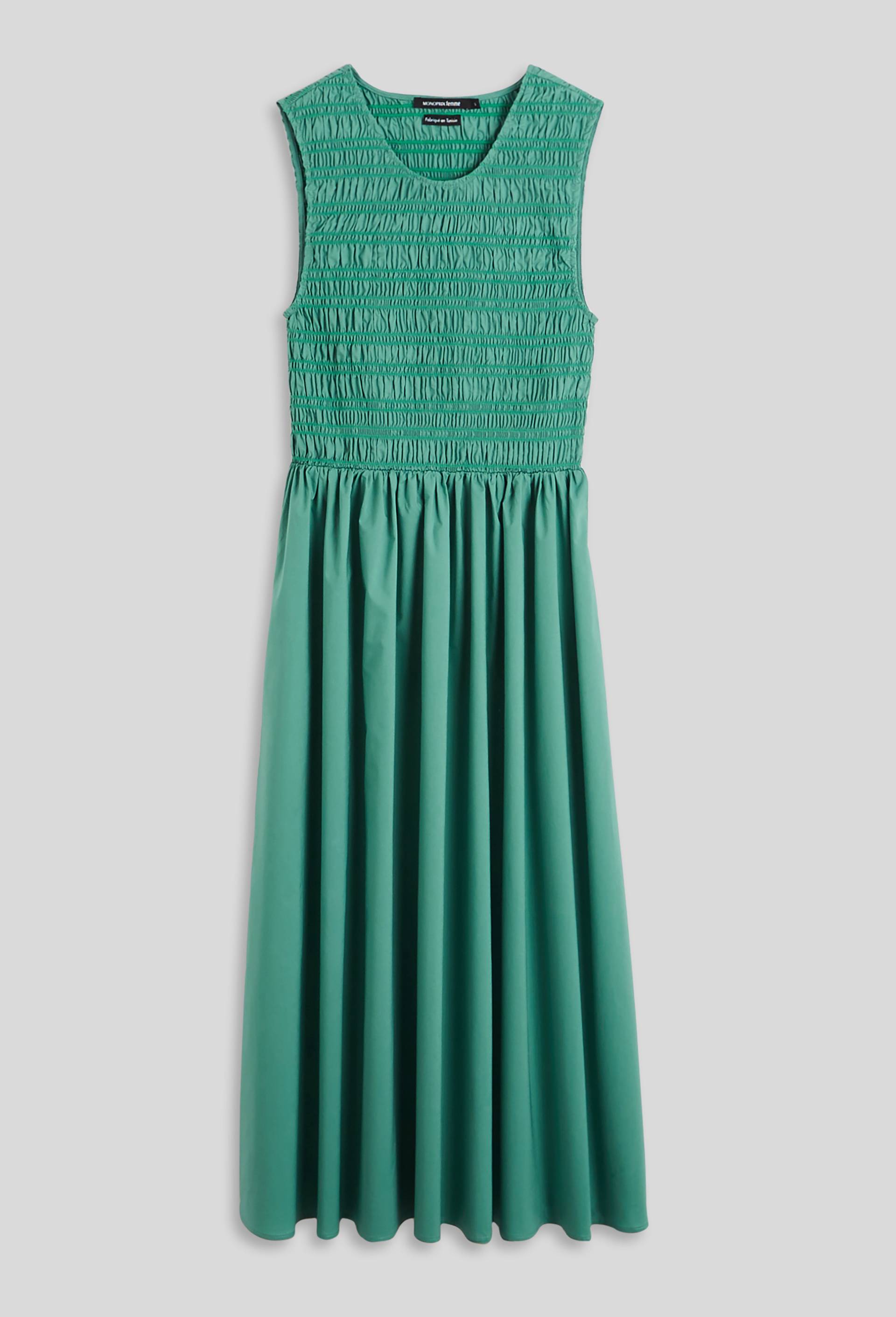 Robe longue unie smockées sans manches certifié Oekotex, Vert clair, large image number 2.0