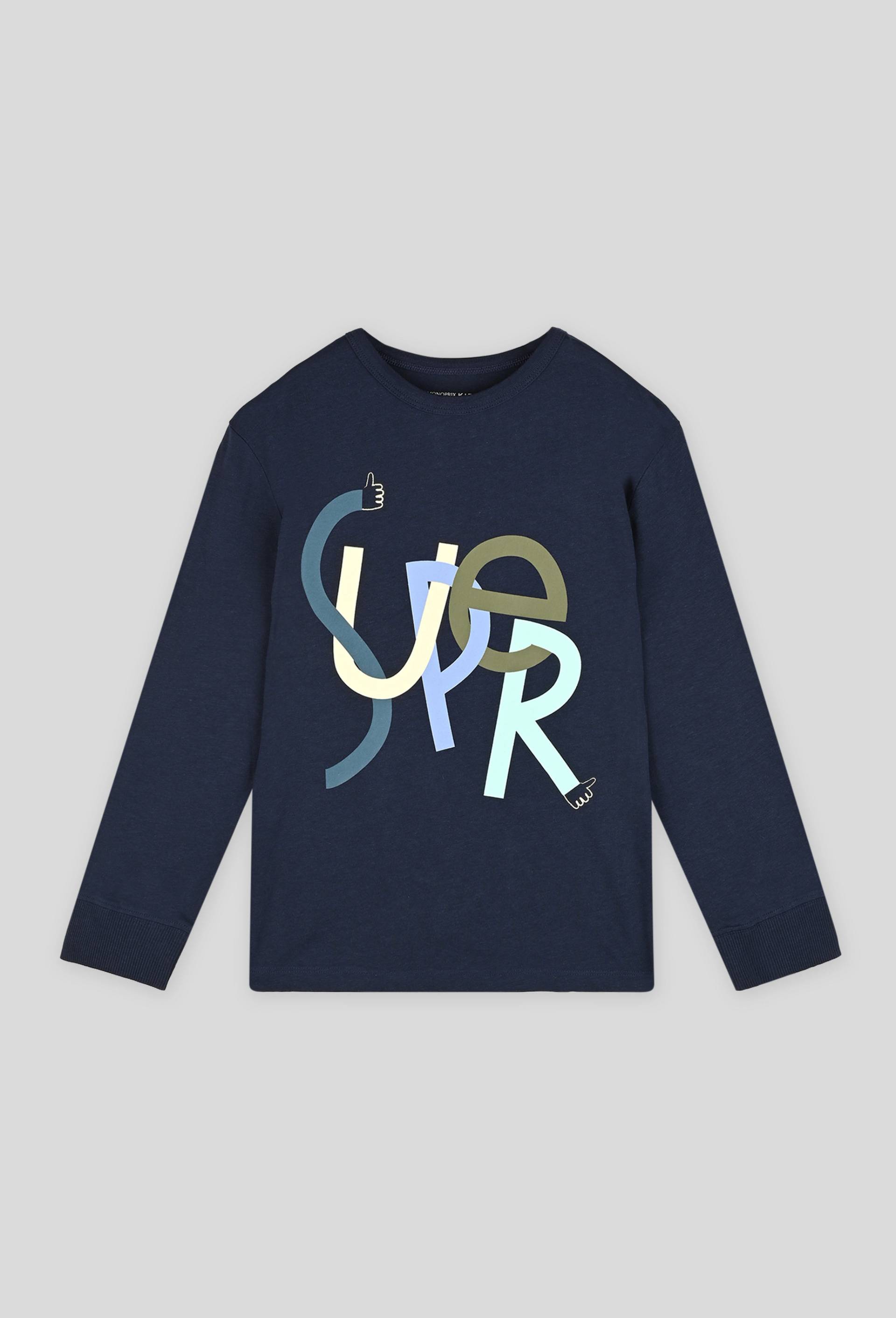T-shirt maches longues imprim{ en coton BIO, Bleu foncé, large image number 0.0