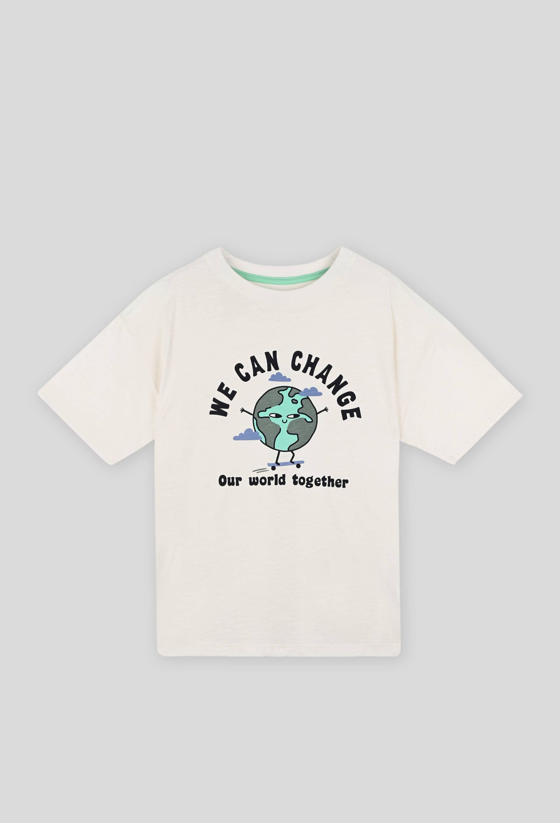 T-shirt manches courtes imprimé en coton BIO, Ecru, large image number 0.0