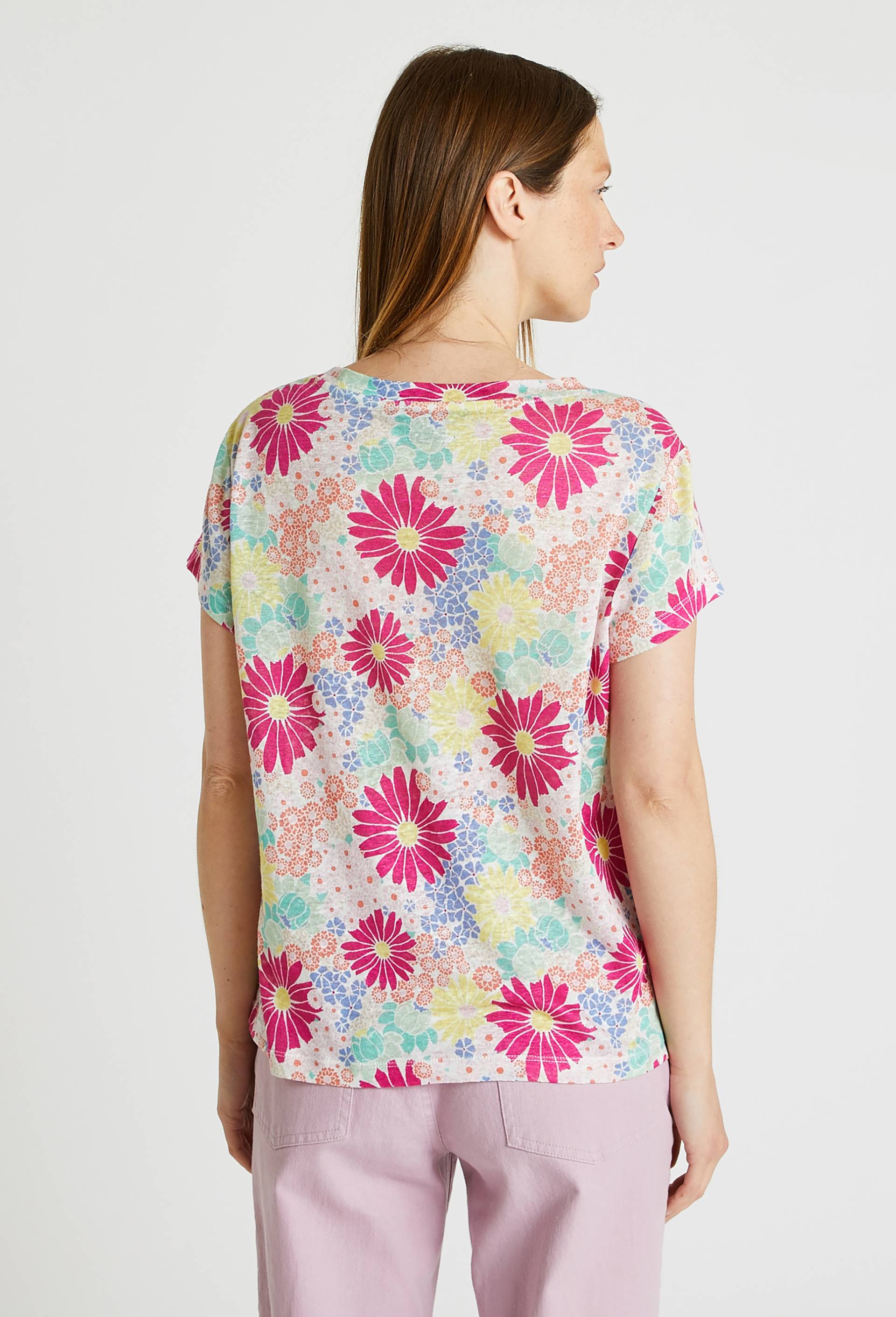 T-shirt imprimé en lin Oekotex, Rose foncé, large image number 1