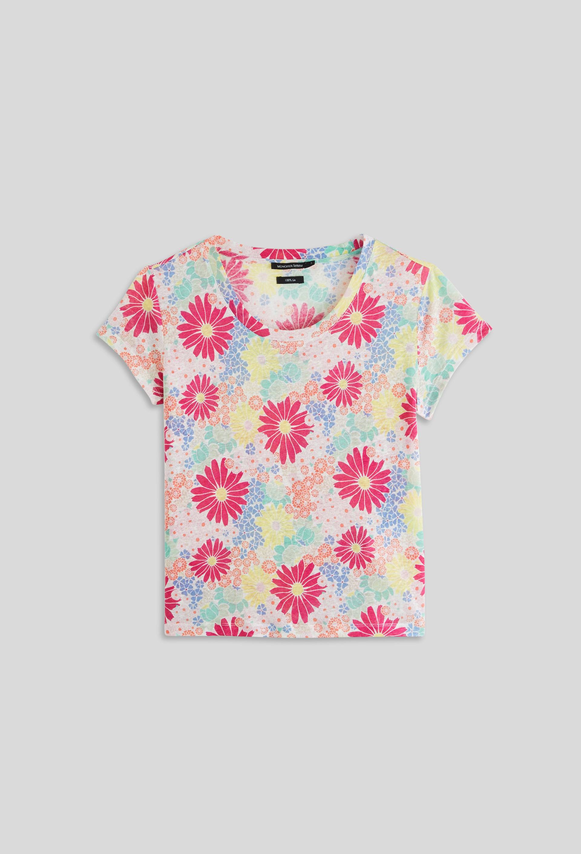 T-shirt imprimé en lin Oekotex, Rose foncé, large image number 2