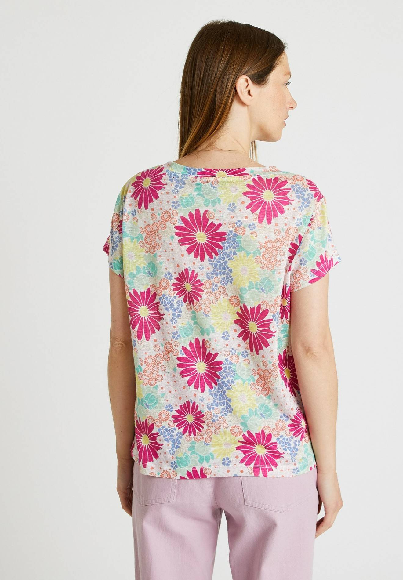 T-shirt imprimé en lin Oekotex, Rose foncé, large image number 4