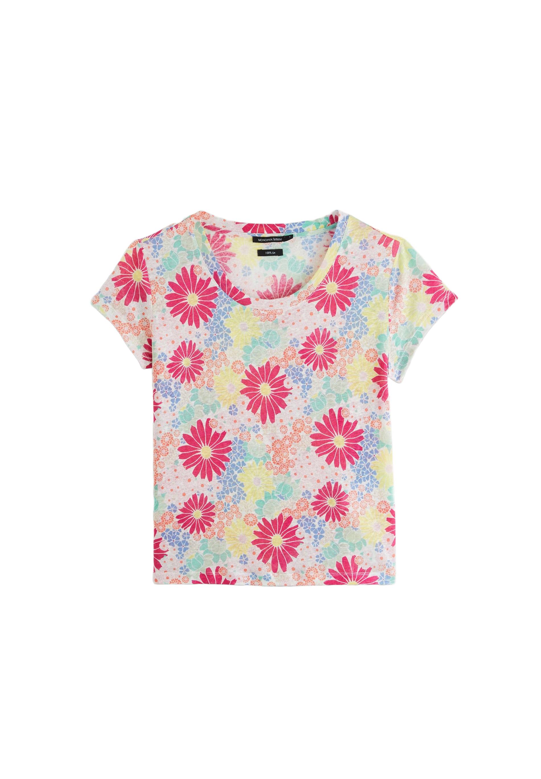T-shirt imprimé en lin Oekotex, Rose foncé, large image number 5