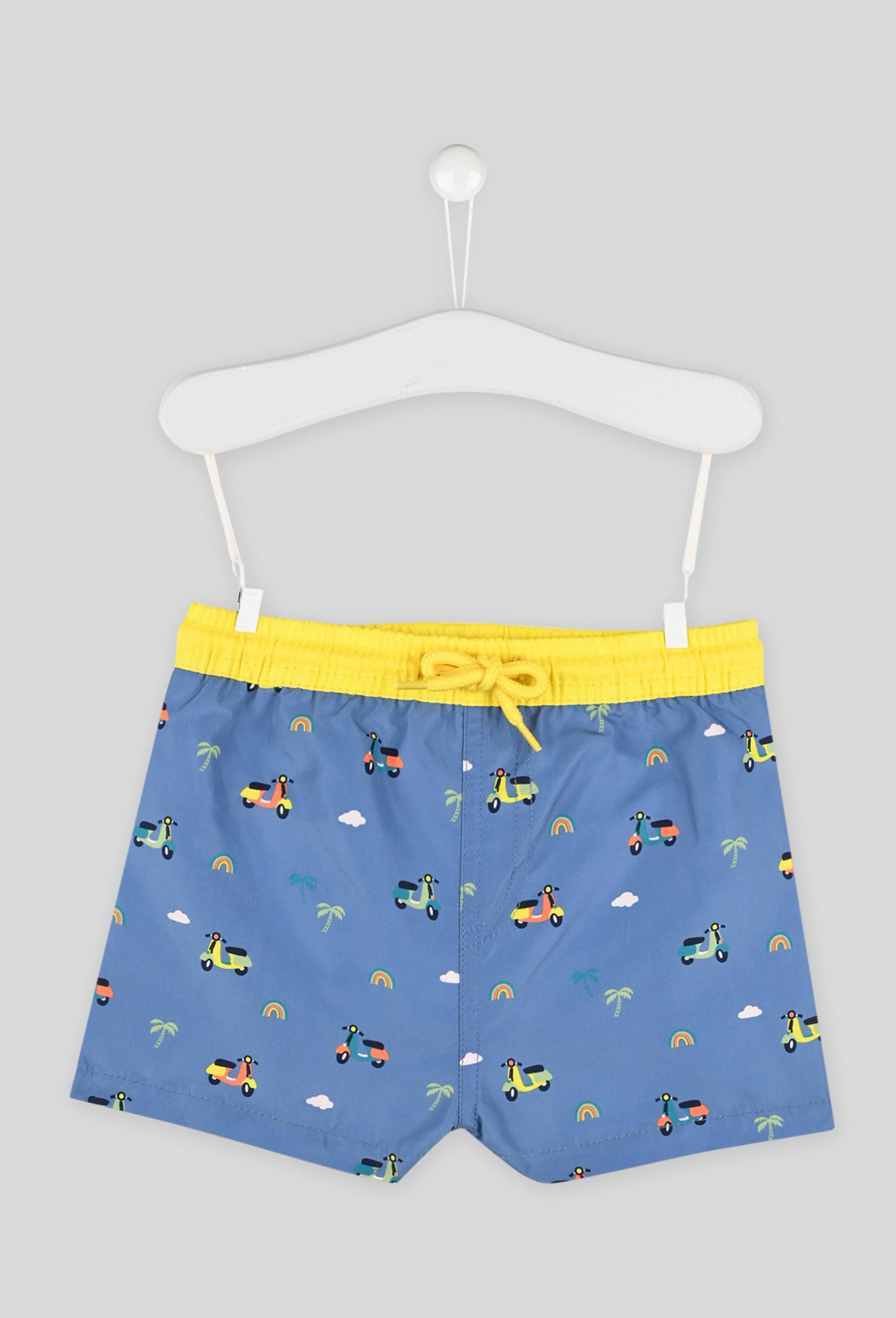 Short de bain certifié Oekotex imprimé scooter, BLEU, large image number 0