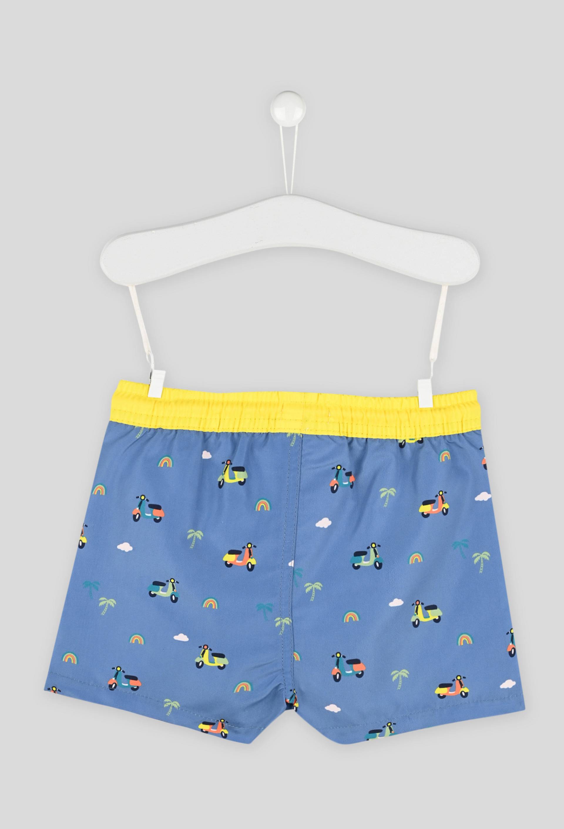 Short de bain certifié Oekotex imprimé scooter, BLEU, large image number 1