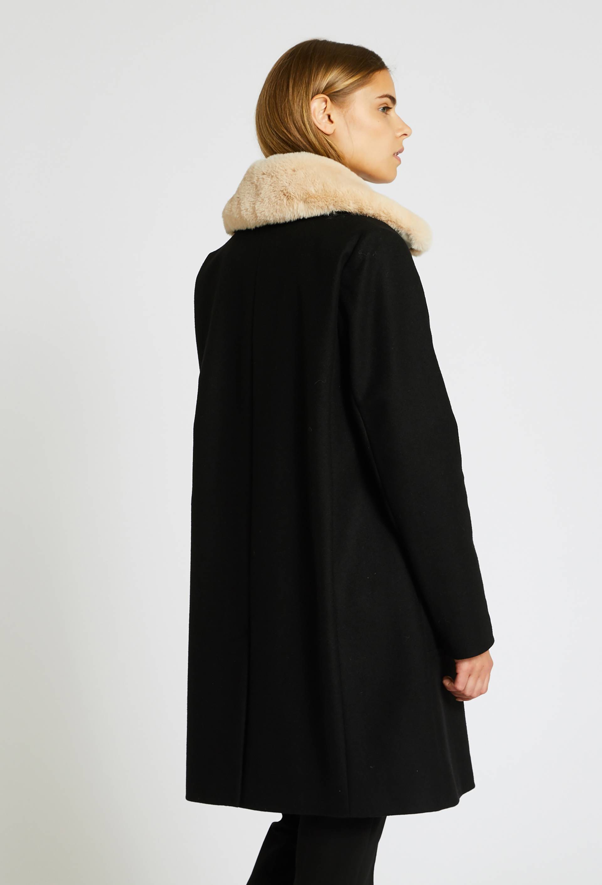 Manteau boutonné col amovible contenant de la laine, Noir, large image number 1