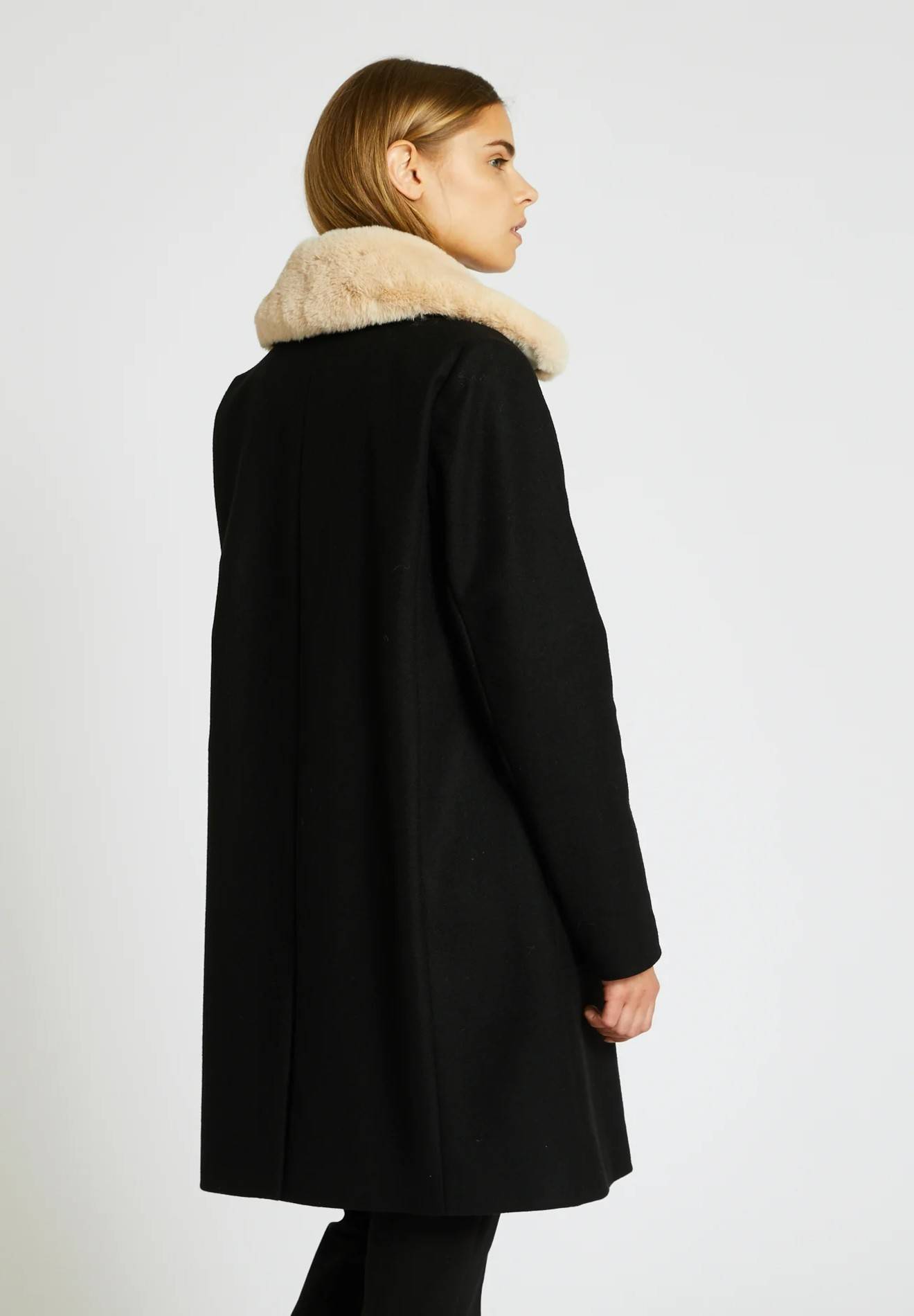 Manteau boutonné col amovible contenant de la laine, Noir, large image number 4.0