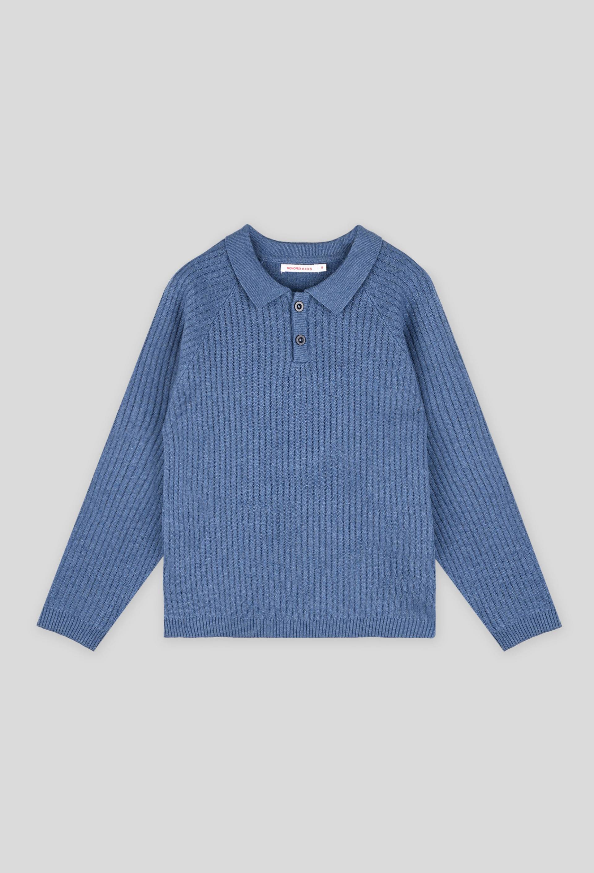 Pull col polo certifié Oekotex, Bleu, large image number 0.0