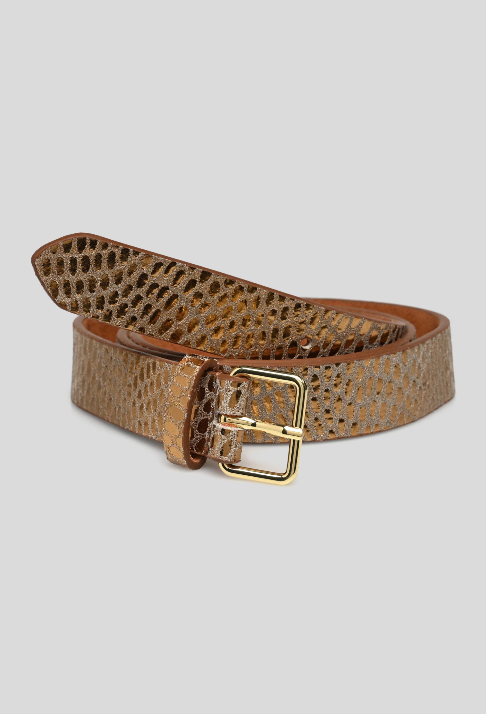 Ceinture motif serpent 3cm, cuir responsable, Or, large image number 0.0