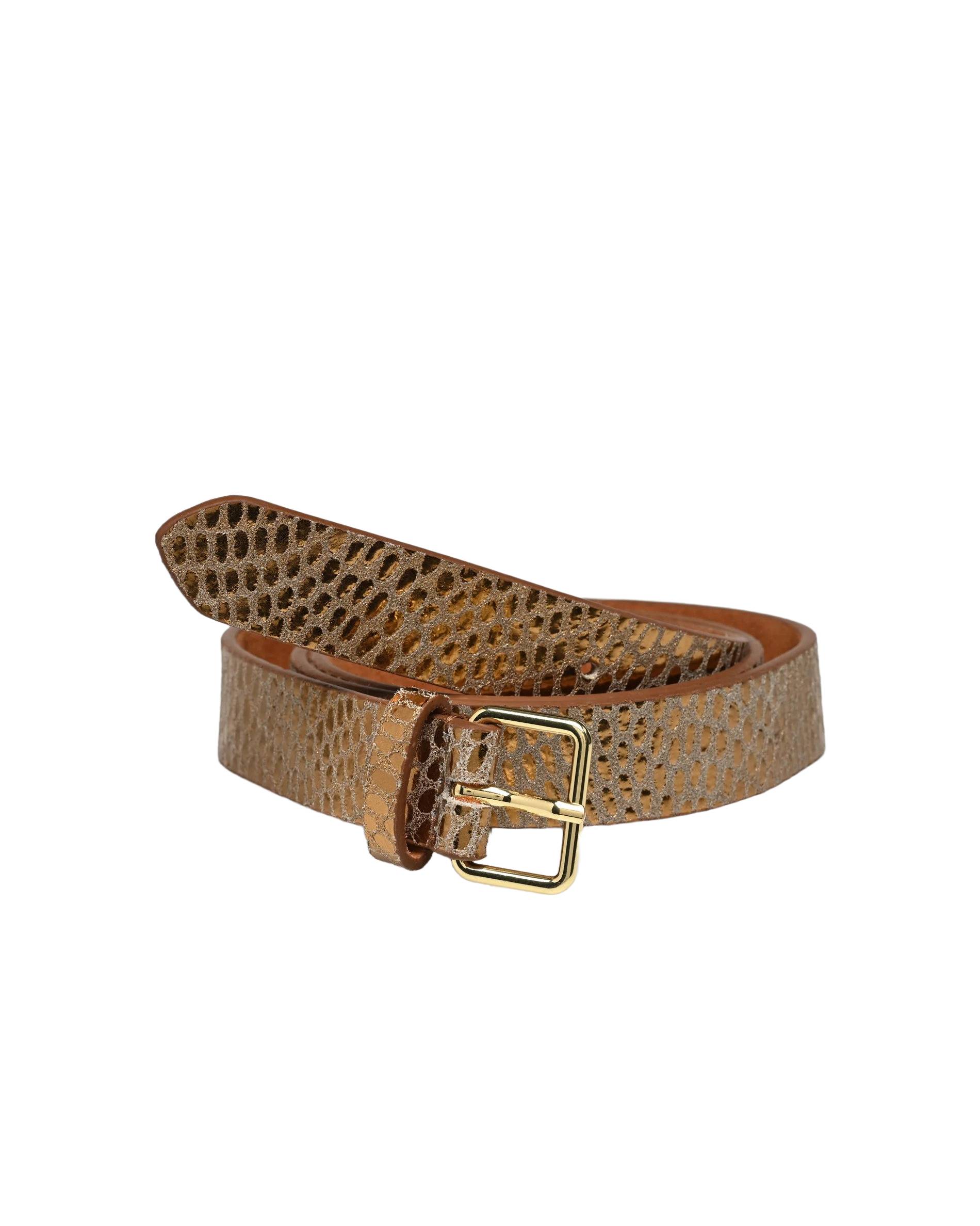 Ceinture motif serpent 3cm, cuir responsable, Or, large image number 2.0