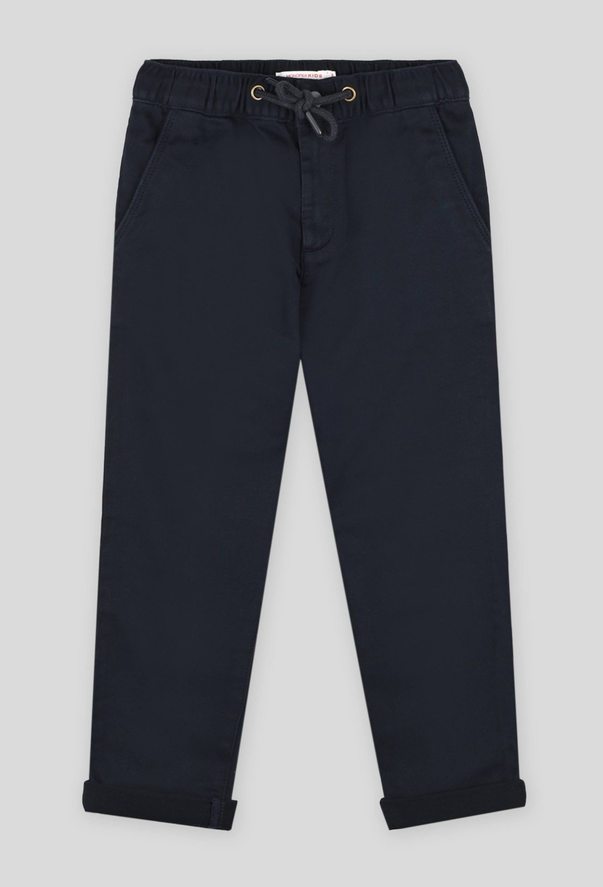Pantalon droit &eacute;lastiqu&eacute; uni en coton BIO GOTS, Bleu fonc&eacute;, large image number 0