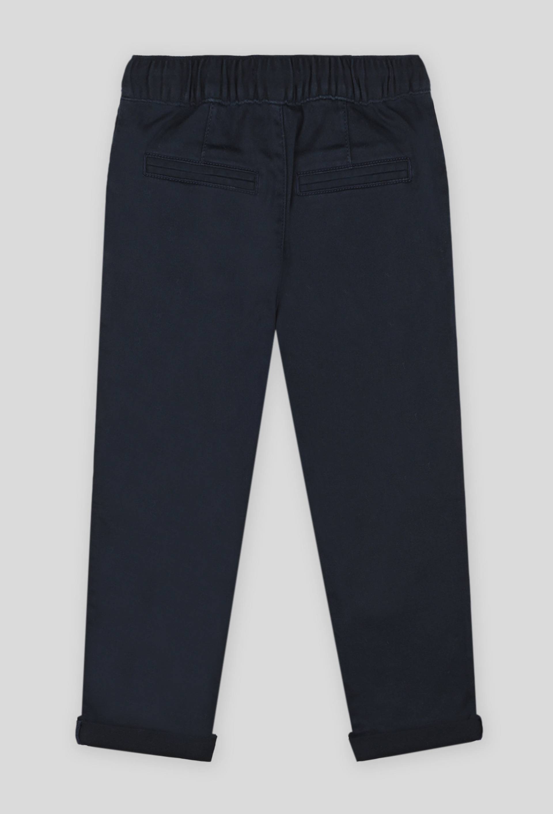 Pantalon droit &eacute;lastiqu&eacute; uni en coton BIO GOTS, Bleu fonc&eacute;, large image number 1