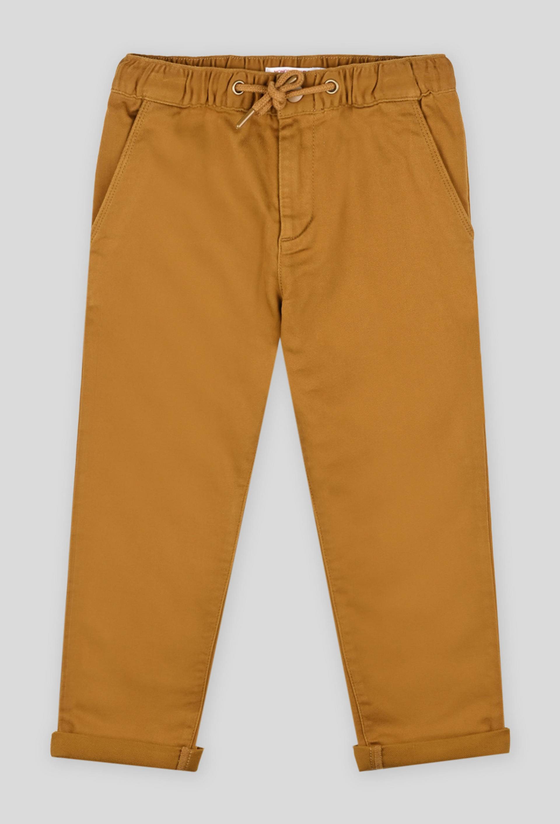 Pantalon droit &eacute;lastiqu&eacute; uni en coton BIO GOTS, Brun, large image number 0
