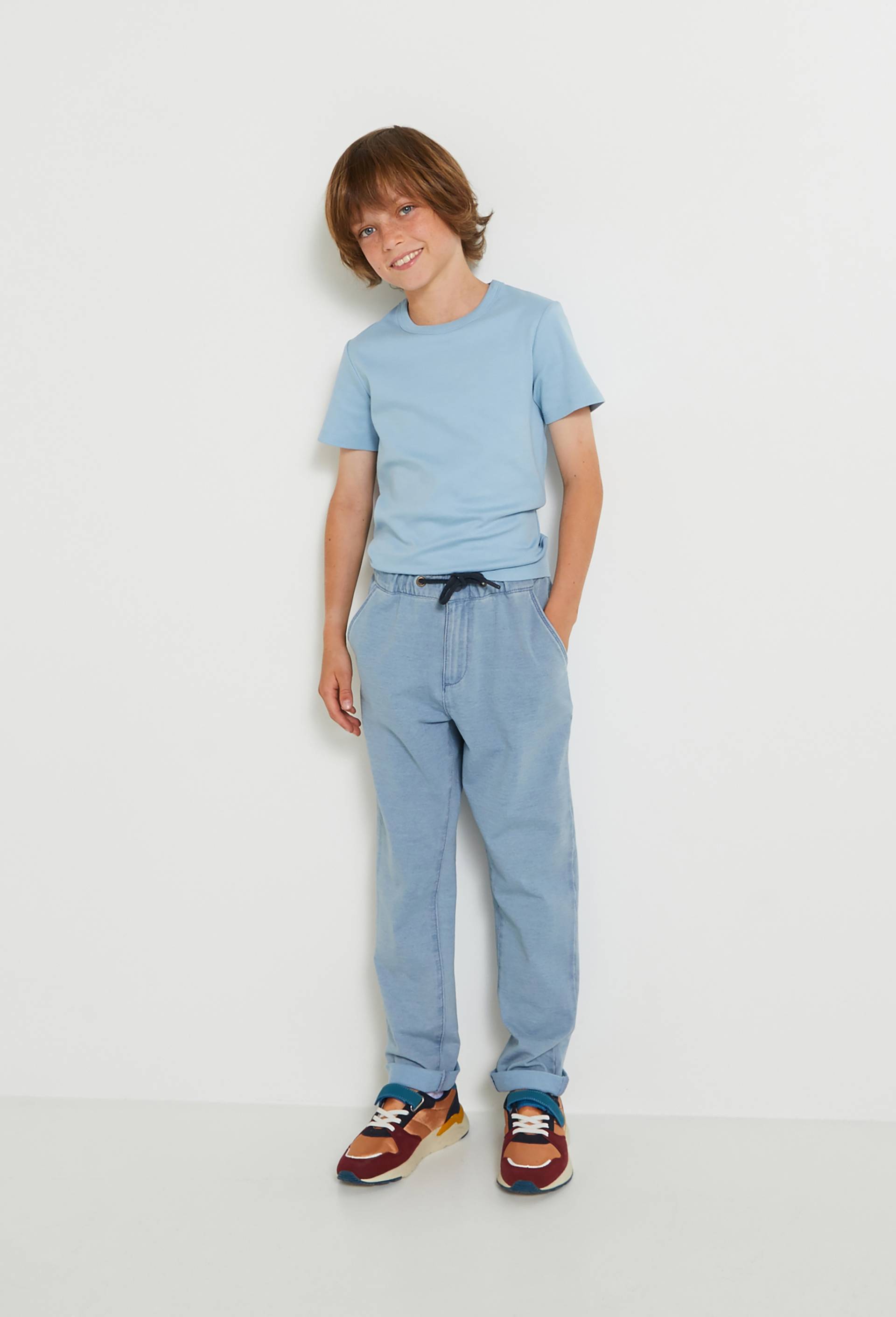 Pantalon élastique façon jean garçon, Bleu, large image number 0