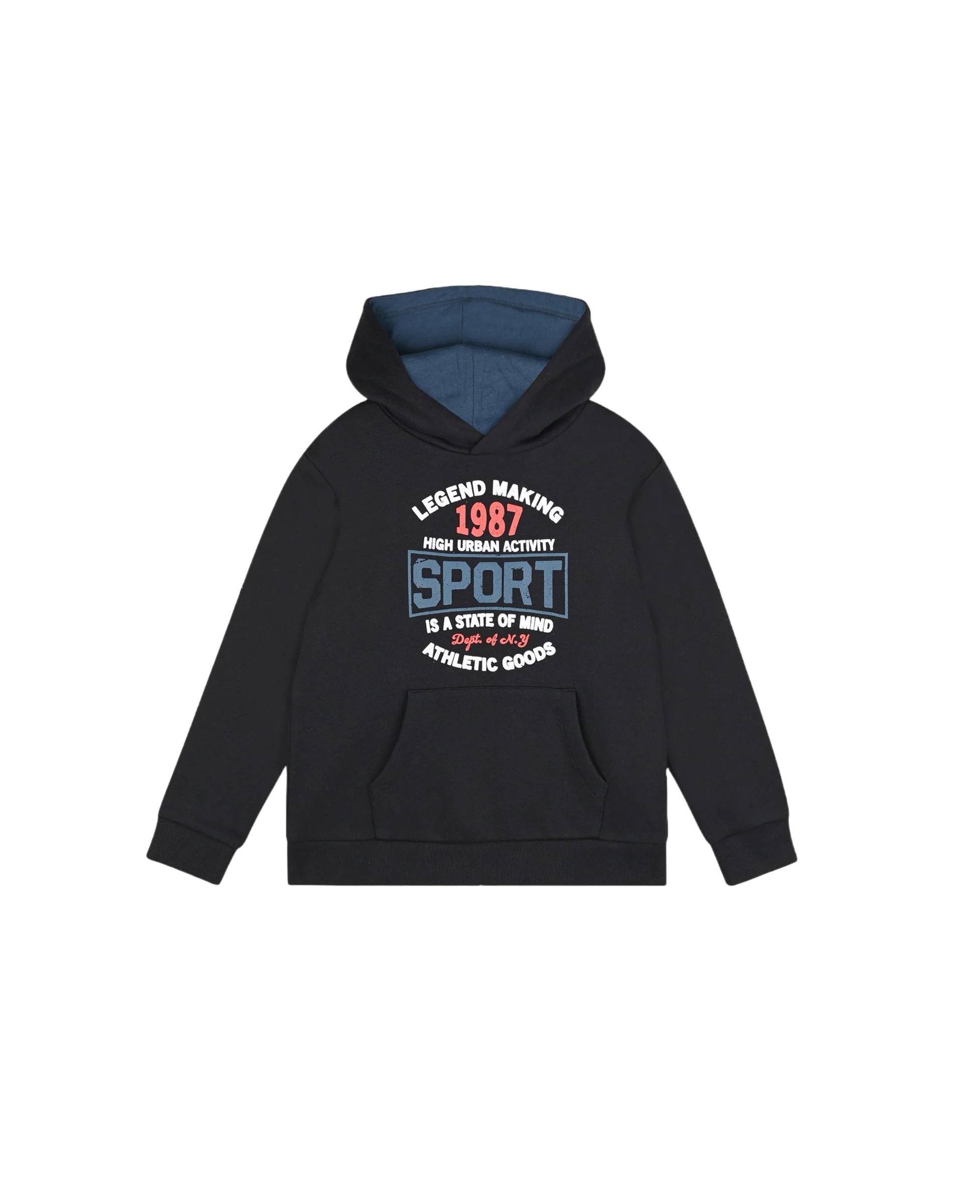 SWEAT A CAPUCHE FIT IMPRIME GARCON EN COTON BIO, Noir, large image number 3.0