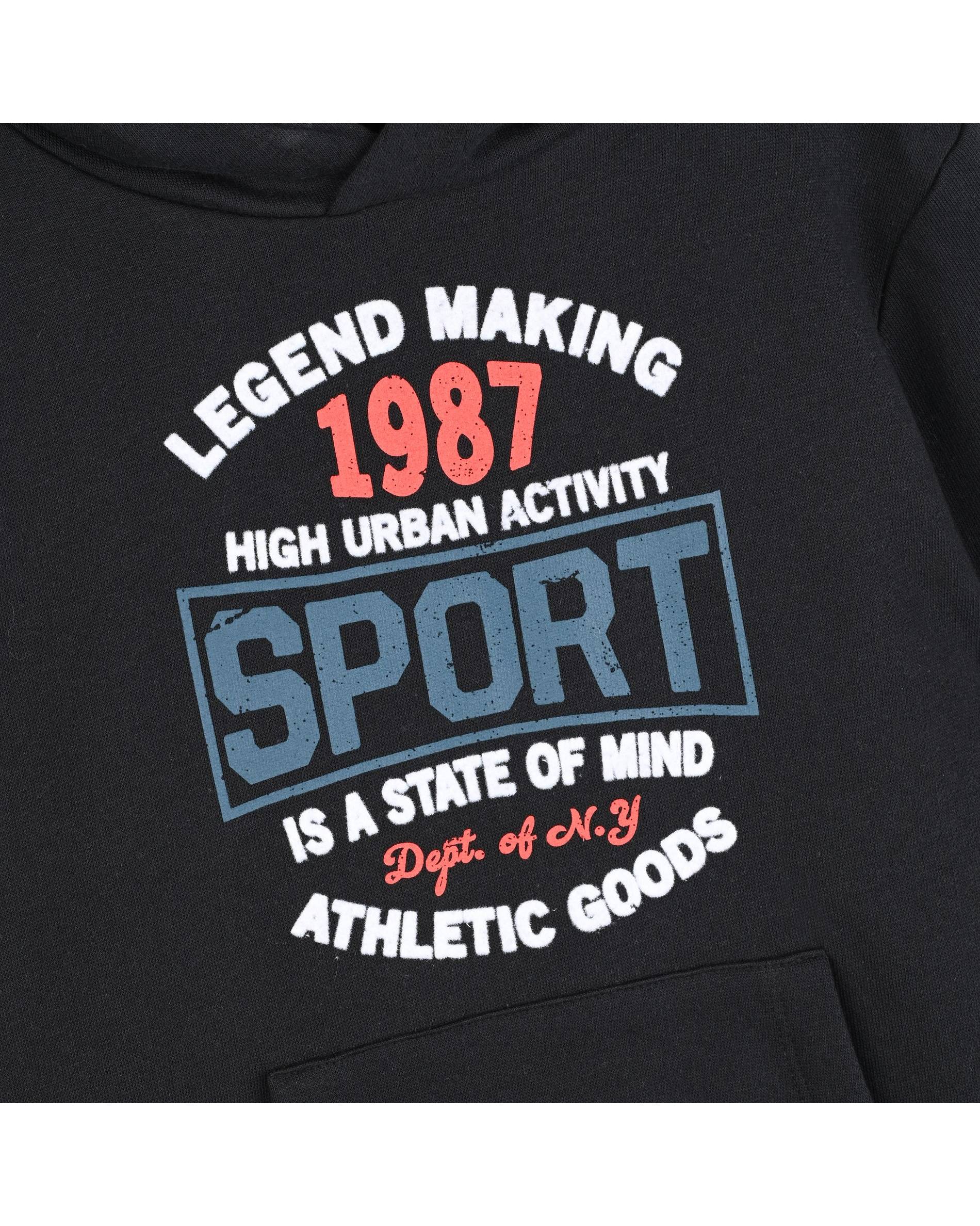 SWEAT A CAPUCHE FIT IMPRIME GARCON EN COTON BIO, Noir, large image number 5.0