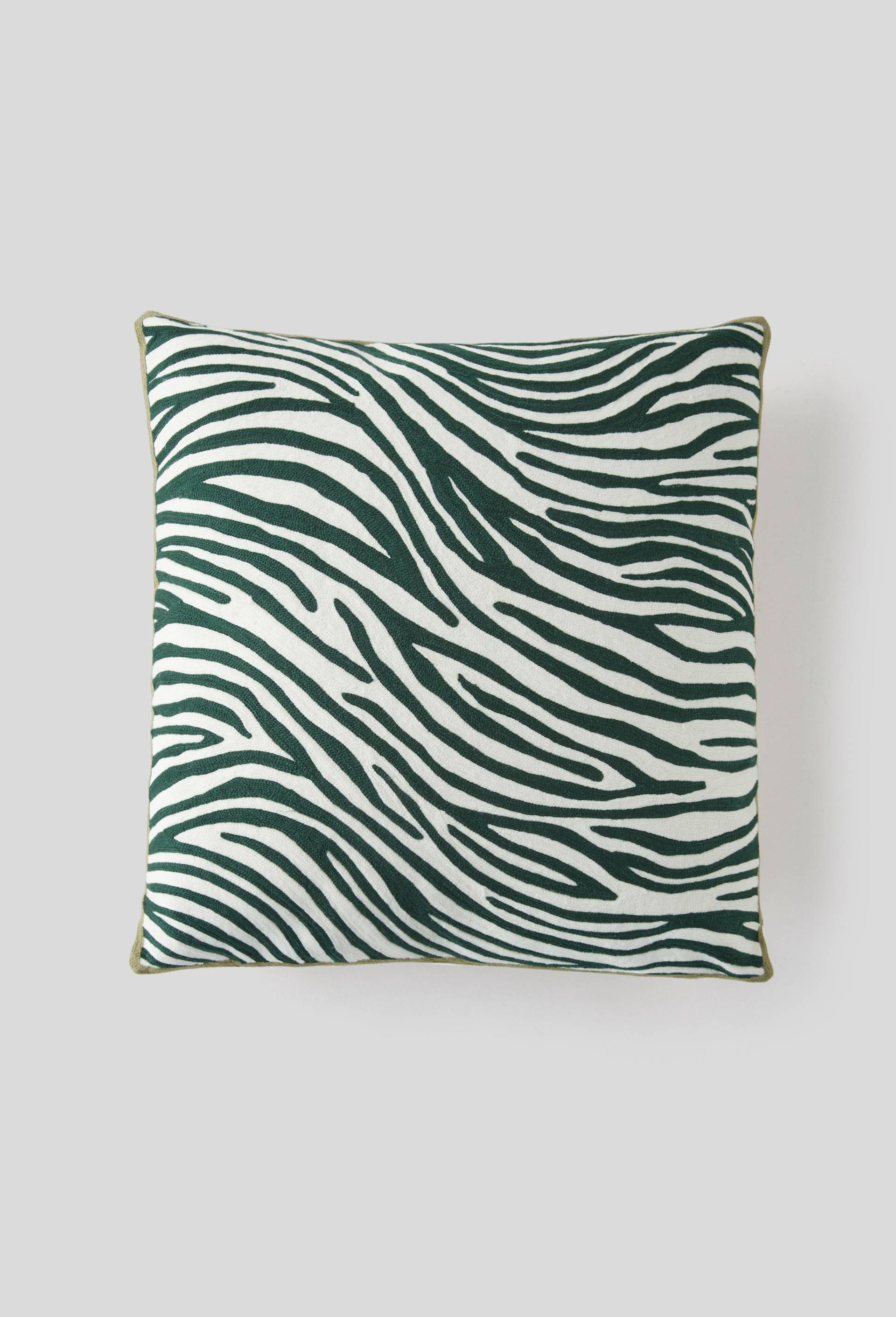 Coussin zébré, 45x45cm, 100% coton, oekotex, Vert foncé, large image number 0