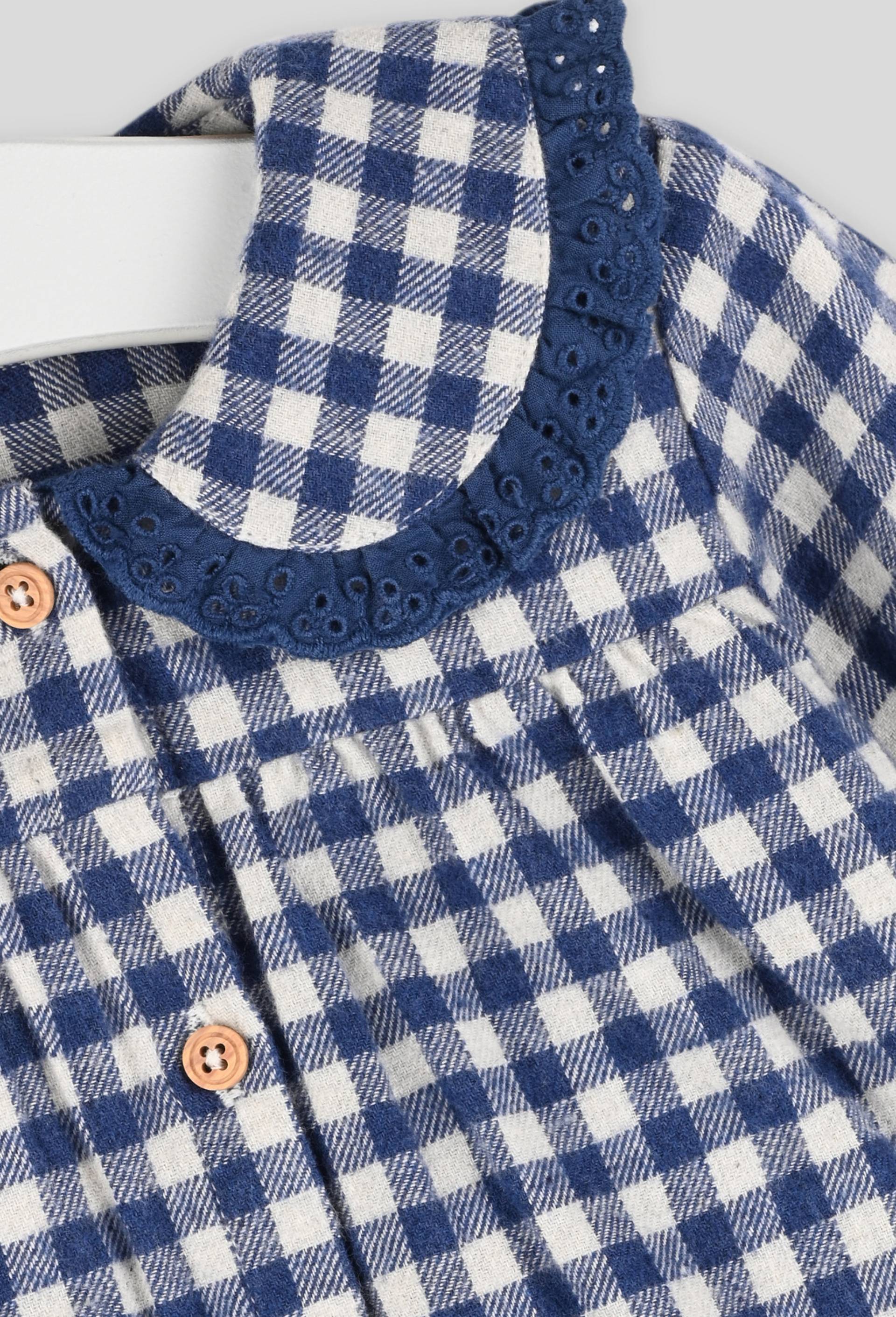 Blouse à carreaux grand col à volants et carreaux manches longues, fille, OEKO-TEX, Bleu foncé, large image number 2.0
