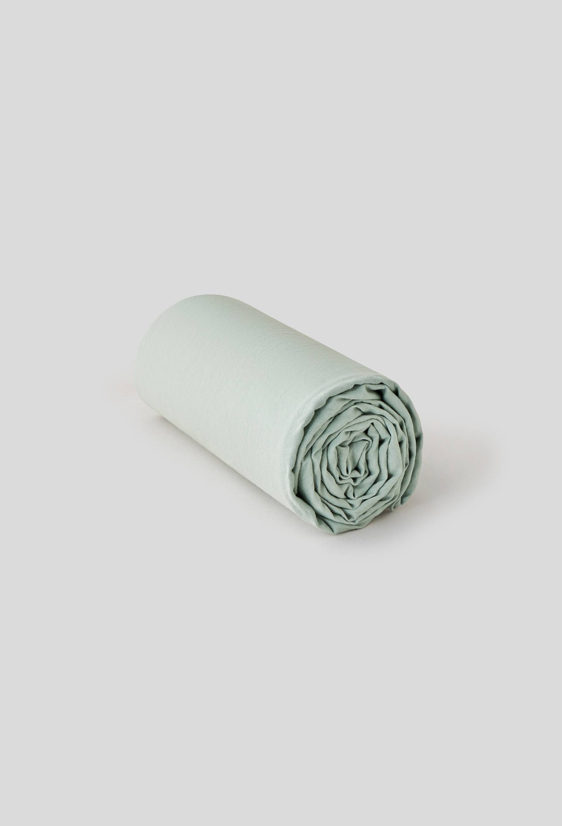 Drap housse en lin naturel, 160cm, Vert clair, large image number 0