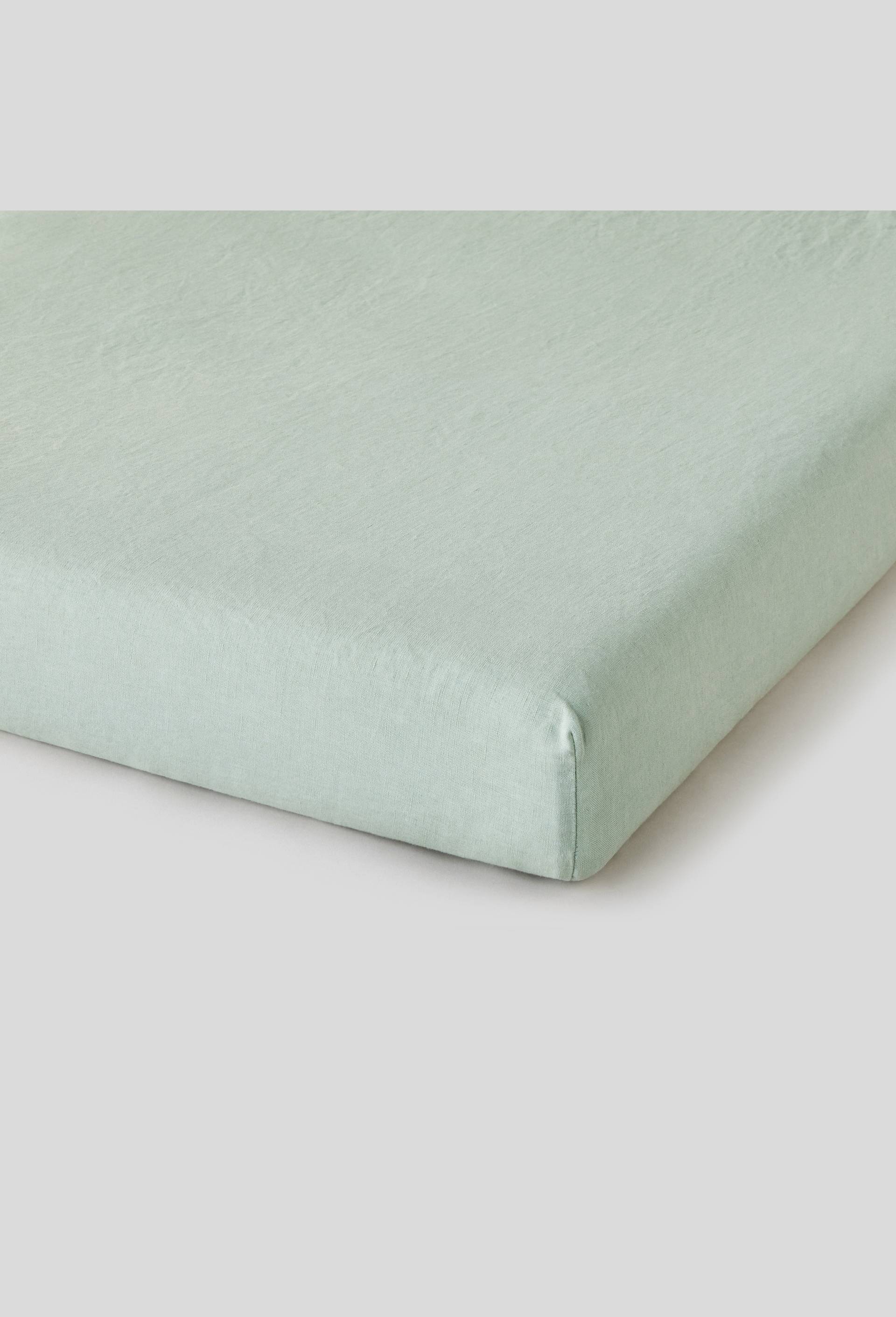 Drap housse en lin naturel, 160cm, Vert clair, large image number 1.0