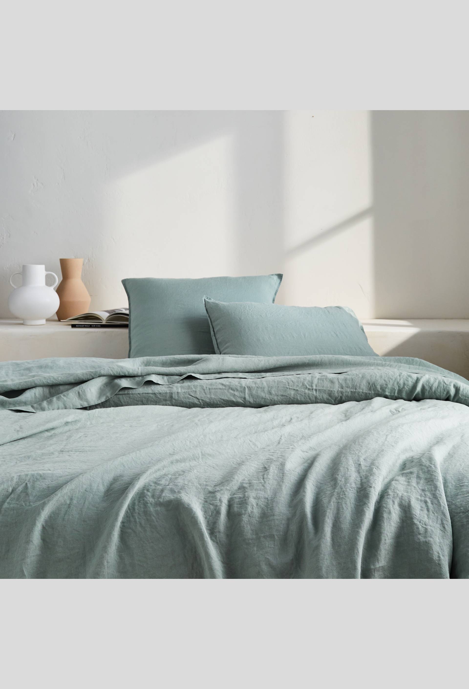 Drap housse en lin naturel, 160cm, Vert clair, large image number 2.0
