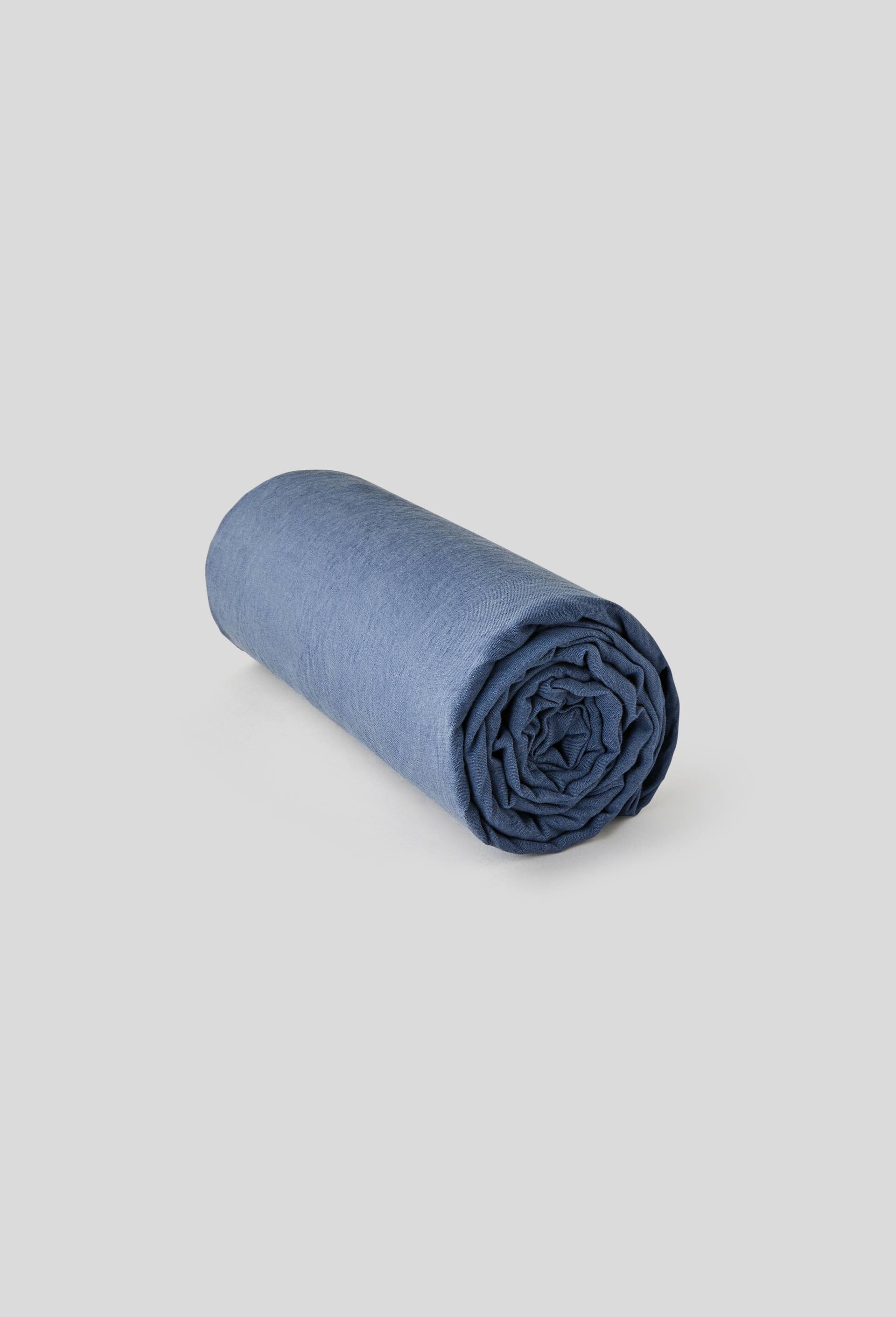 Drap housse en lin naturel, 160cm, Bleu, large image number 0.0
