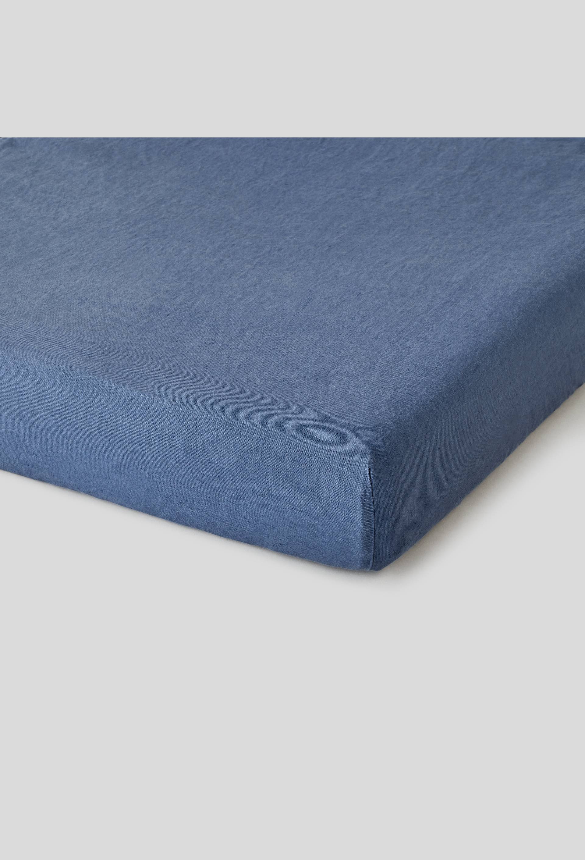 Drap housse en lin naturel, 160cm, Bleu, large image number 1