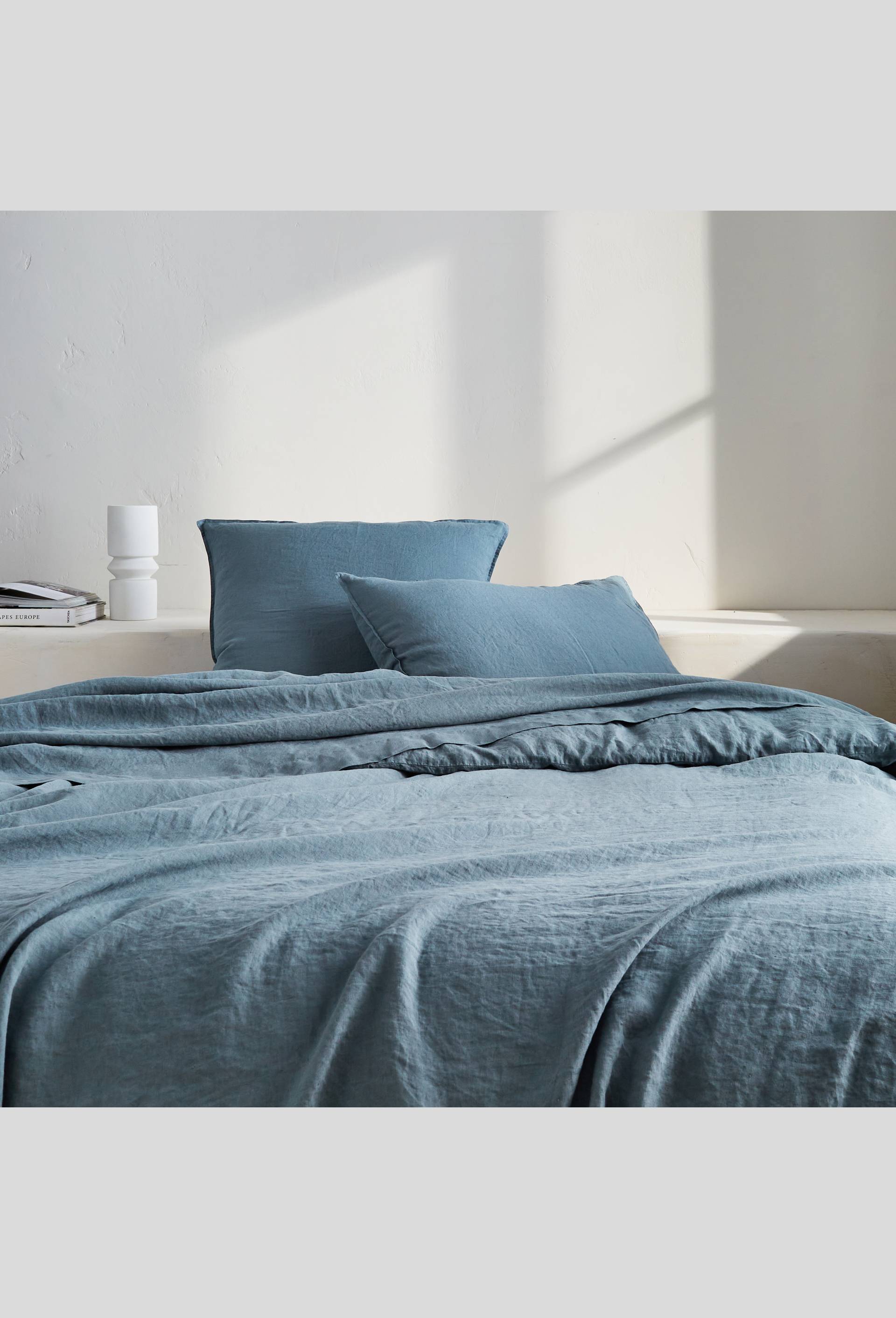 Drap housse en lin naturel, 160cm, Bleu, large image number 2.0