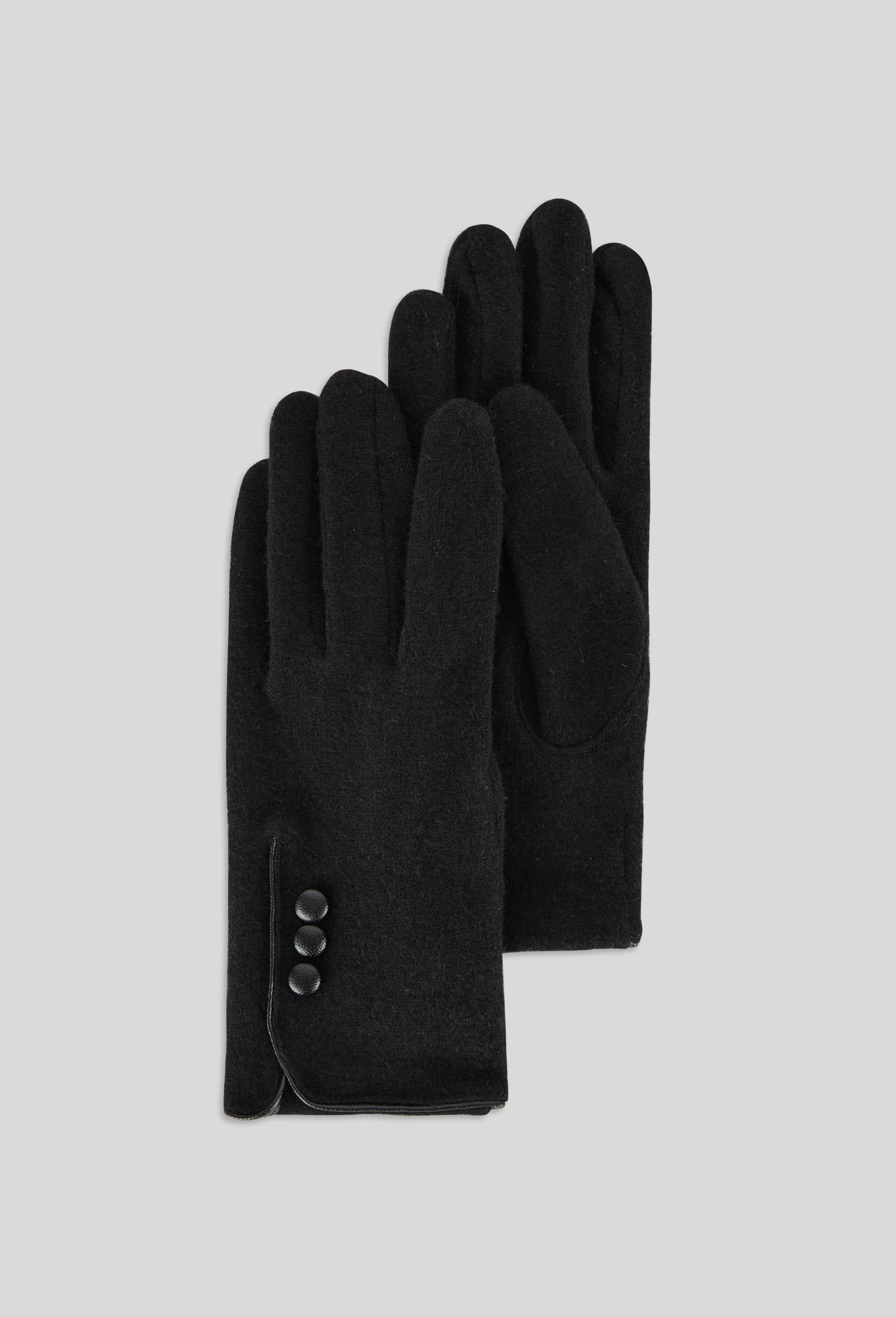 Gants tactiles &agrave; boutons contenant de la laine, Noir, large image number 0
