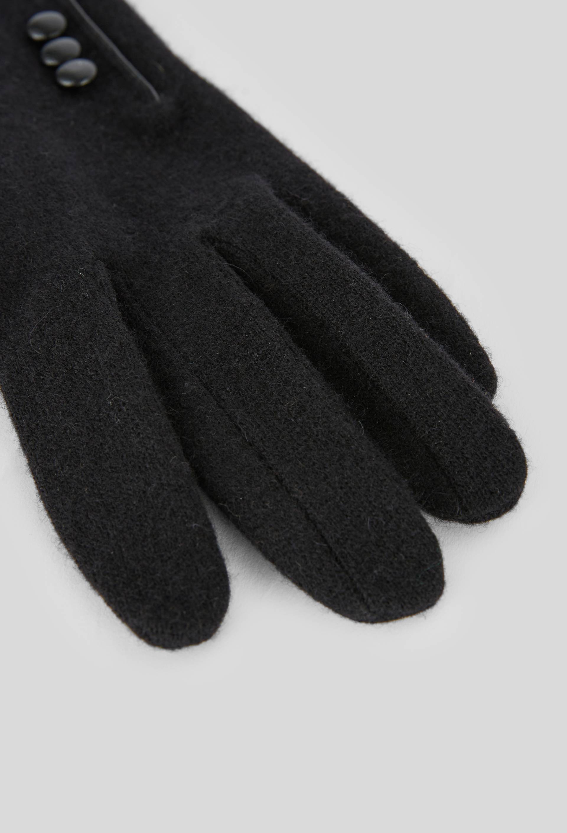 Gants tactiles &agrave; boutons contenant de la laine, Noir, large image number 1