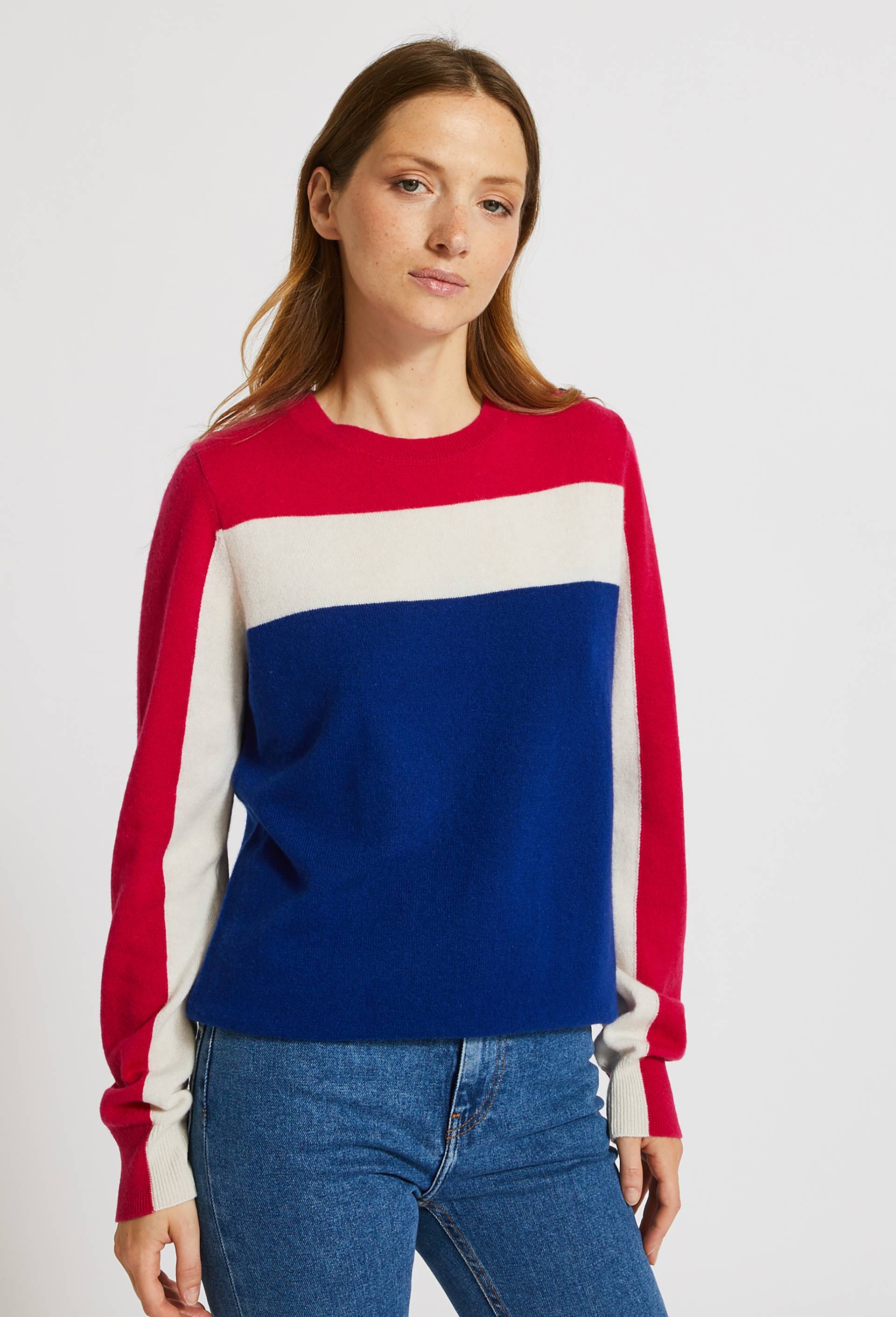 Pull en cachemire colro block, Bleu, large image number 0.0