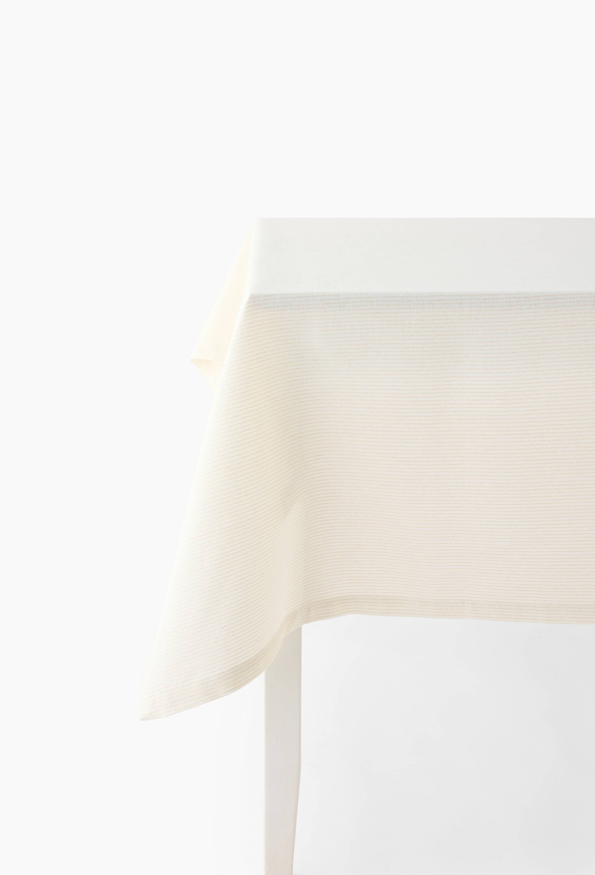 Nappe carr&eacute;e rayures dor&eacute;es, 170x170cm, en coton, Or, large image number 0.0