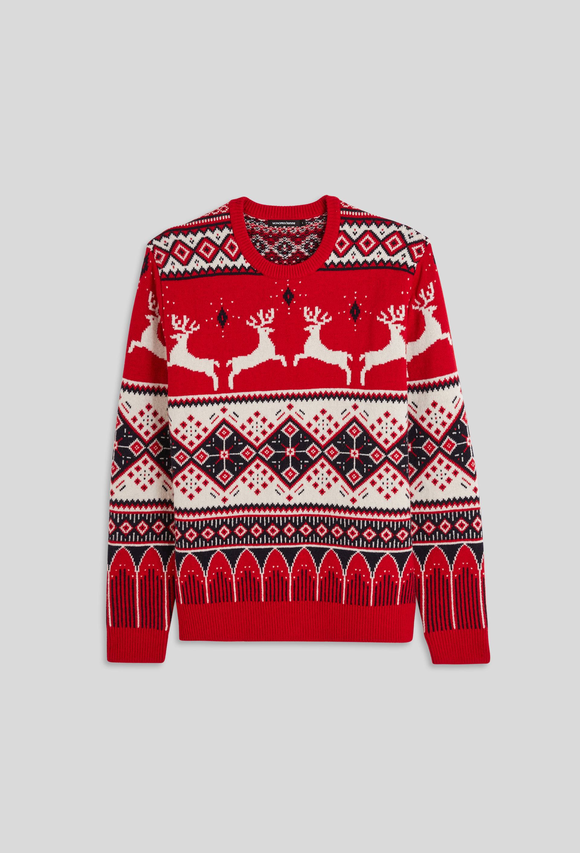 Pull en jacquard No&euml;l, Rouge, large image number 1