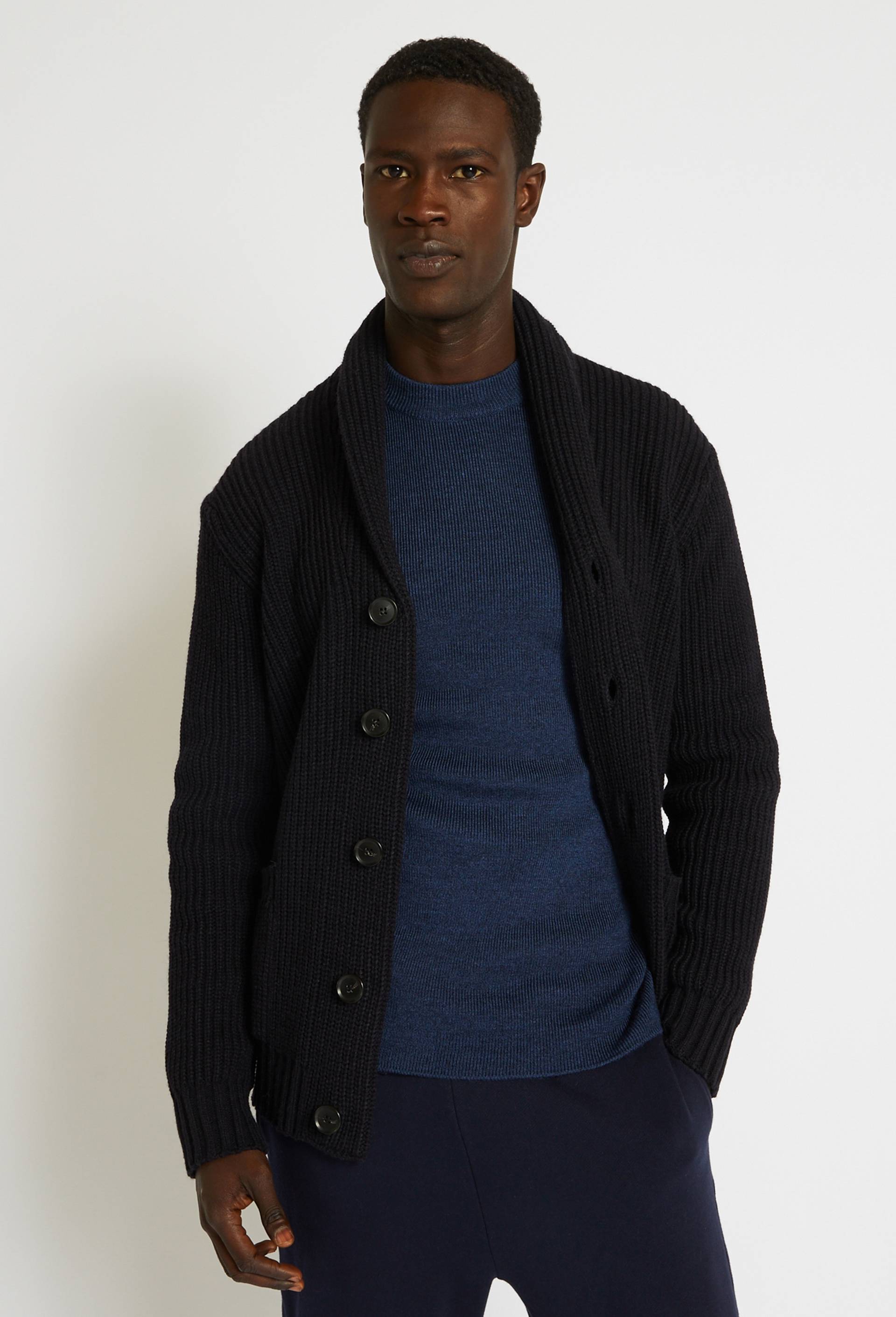 Gilet col ch&acirc;le boutonn&eacute;, Bleu fonc&eacute;, large image number 0