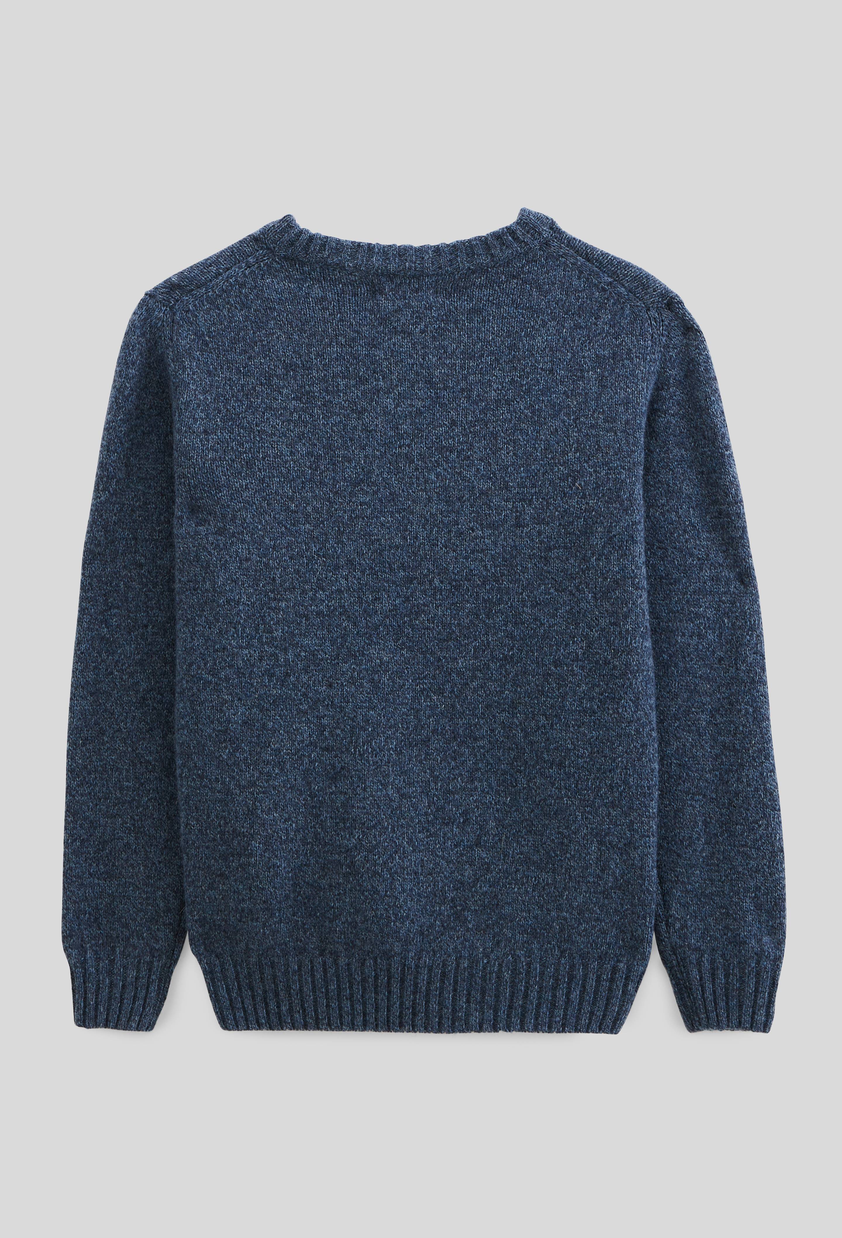 Pull col rond uni contenant de la laine et du yack, Bleu fonc&eacute;, large image number 2.0