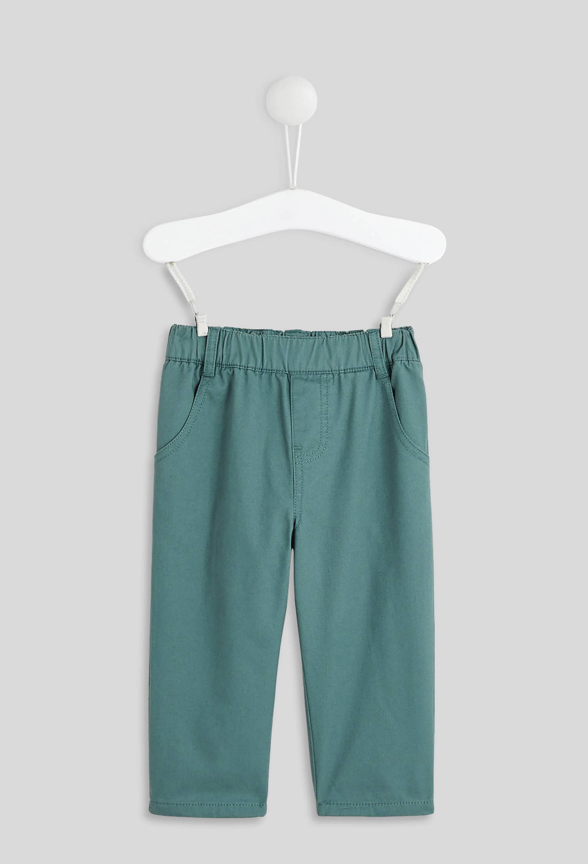 Pantalon uni en twill doublé taille élastique, garçon, OEKO-TEX, Vert foncé, large image number 0