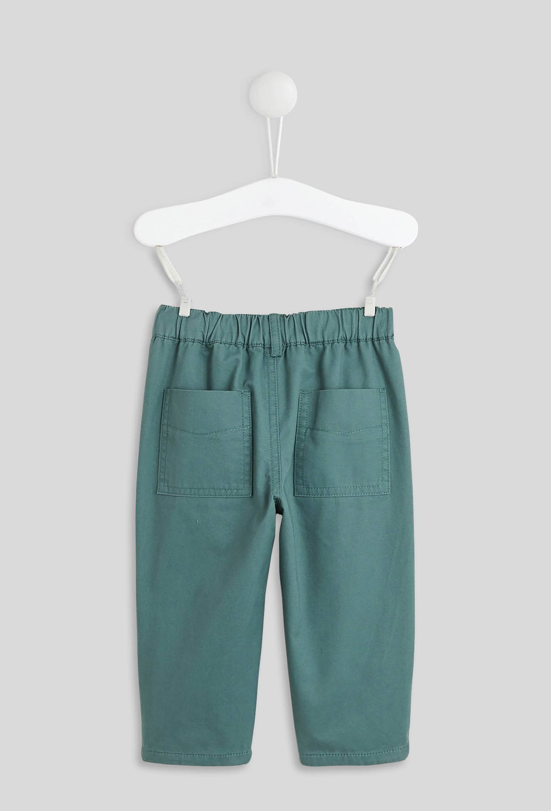 Pantalon uni en twill doublé taille élastique, garçon, OEKO-TEX, Vert foncé, large image number 1