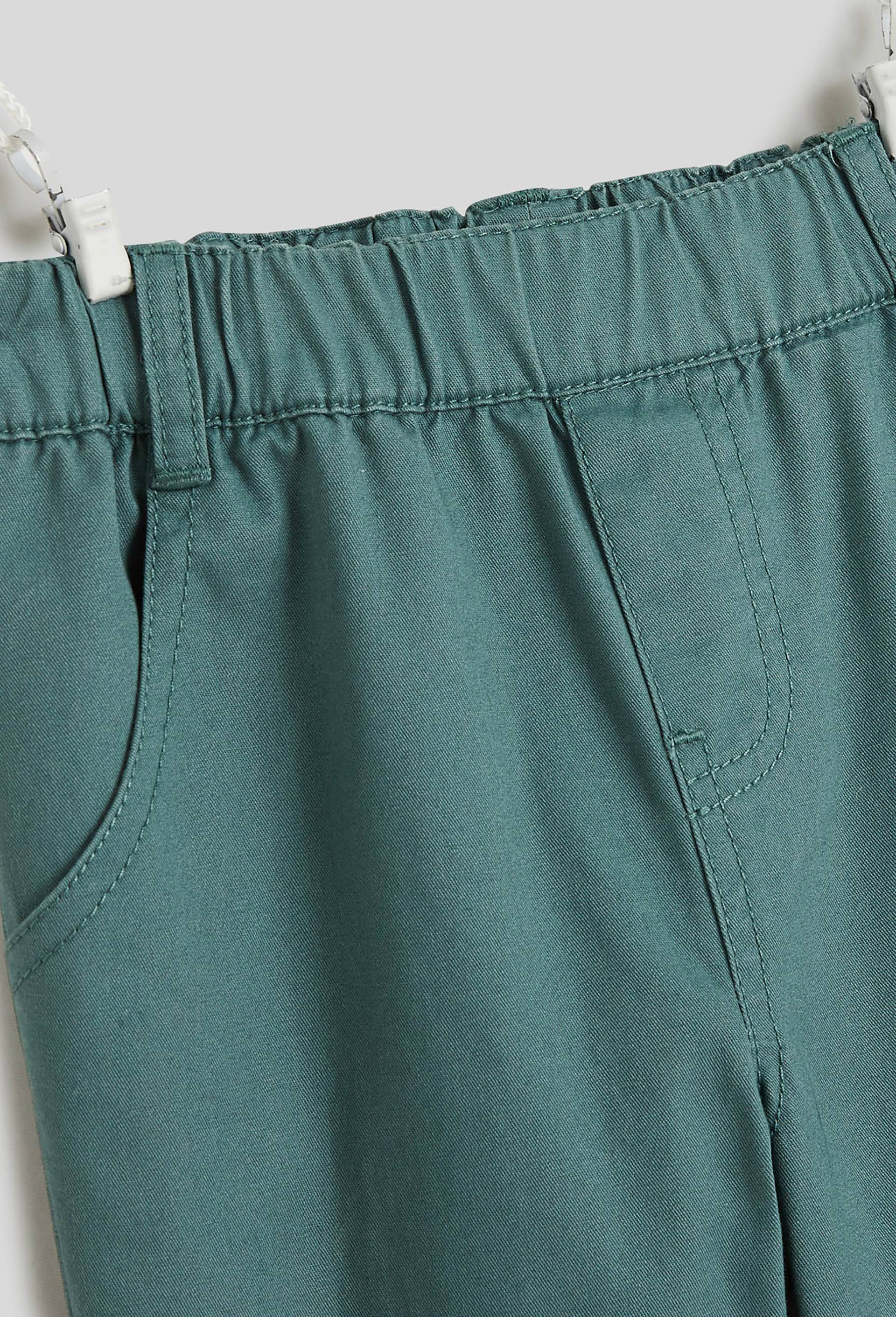 Pantalon uni en twill doublé taille élastique, garçon, OEKO-TEX, Vert foncé, large image number 2