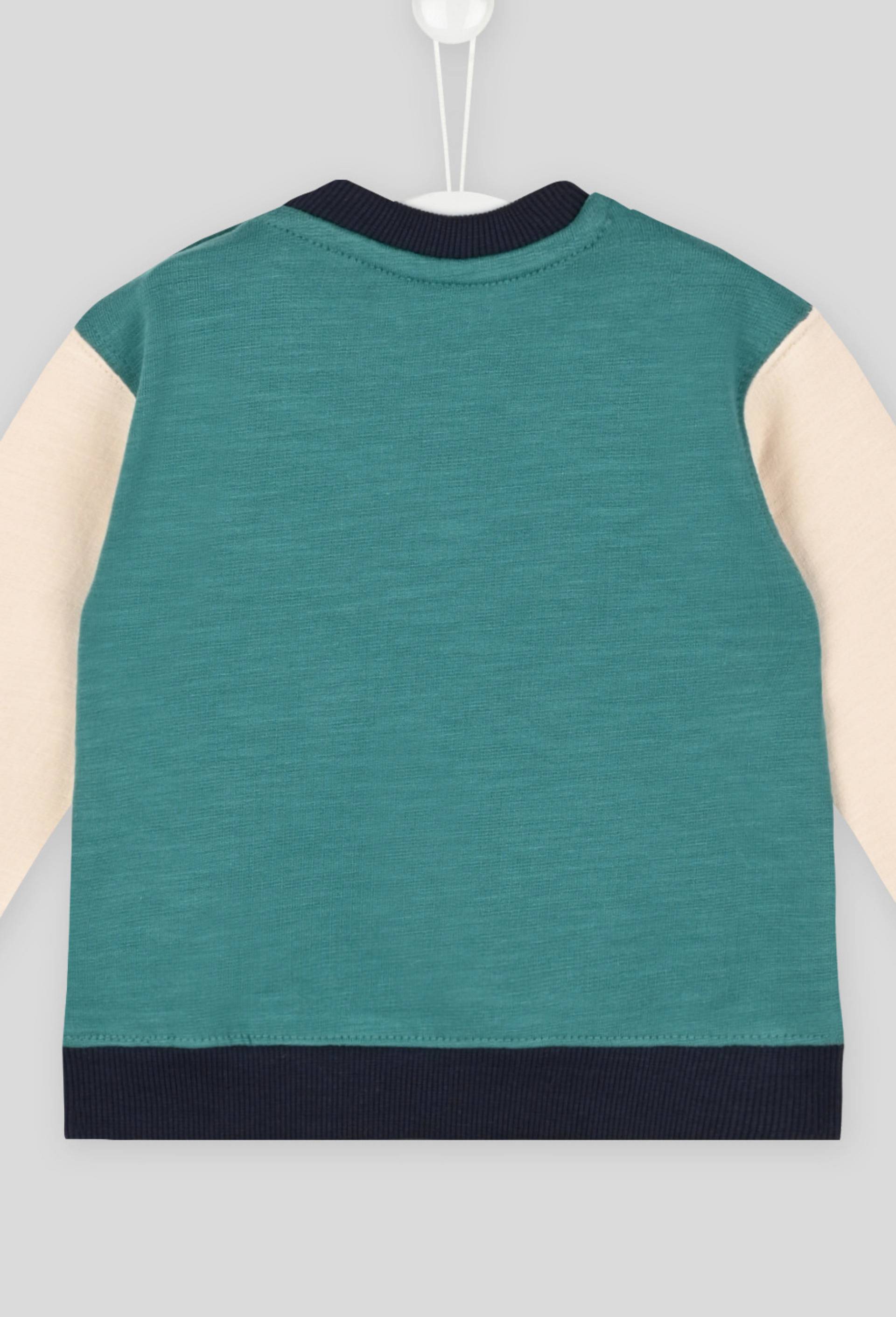 Sweat tricolore garcon poche en coton BIO, Oeko-Tex, Vert foncé, large image number 1