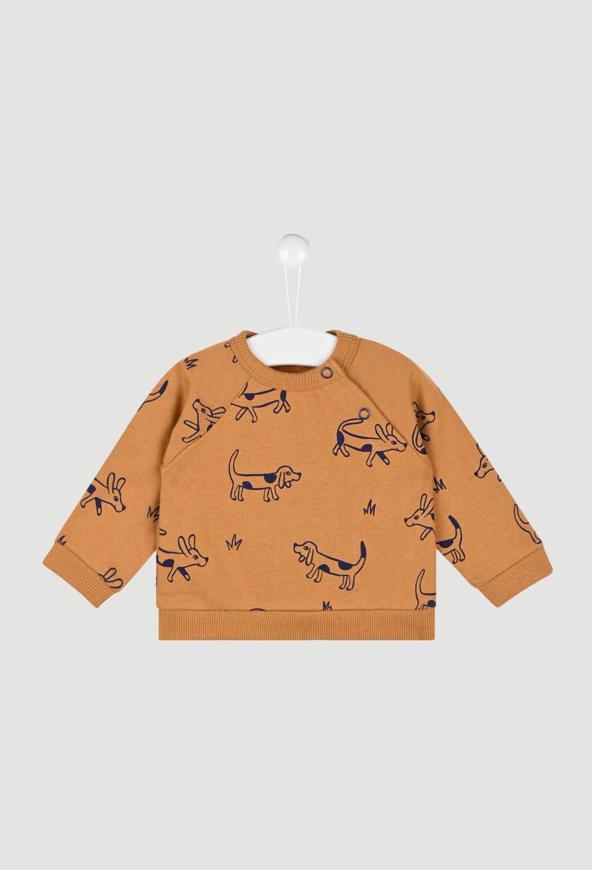 Sweat imprimé chiens en coton BIO, Oeko-Tex, Beige, large image number 0