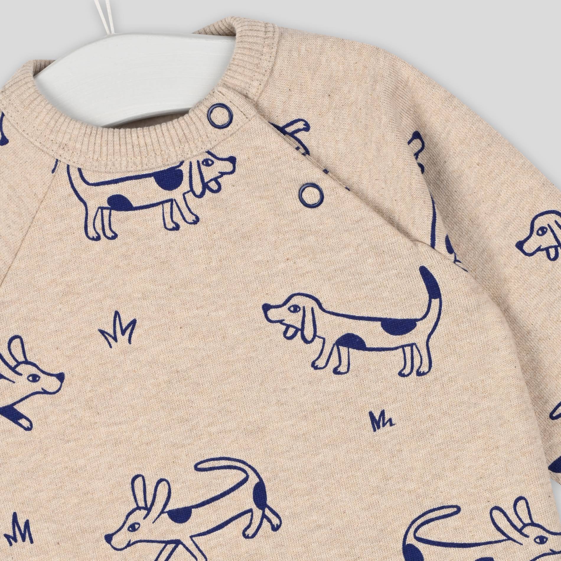 Sweat imprimé chiens en coton BIO, Oeko-Tex, Beige, large image number 2.0