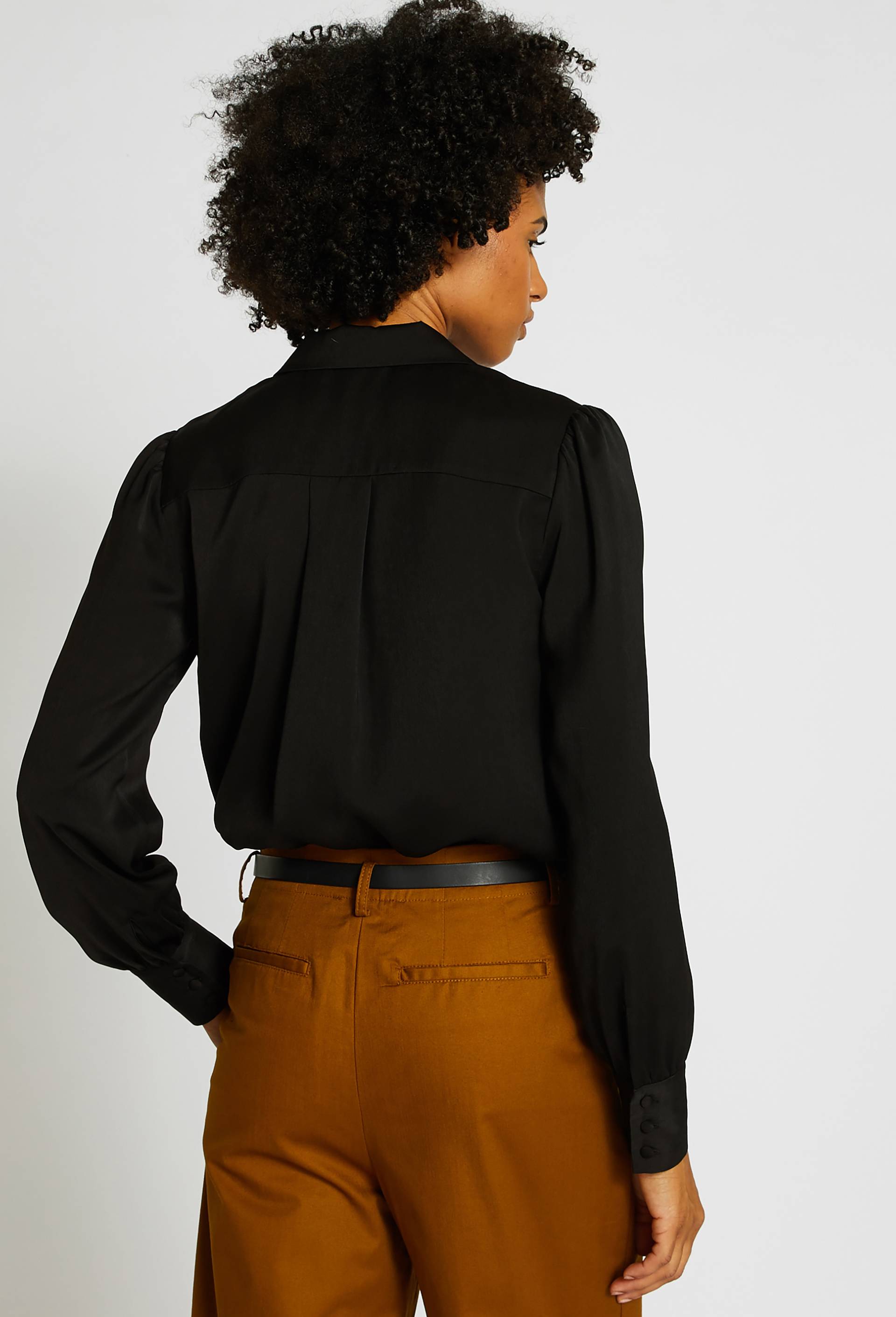Chemise col tailleur unie, Noir, large image number 1