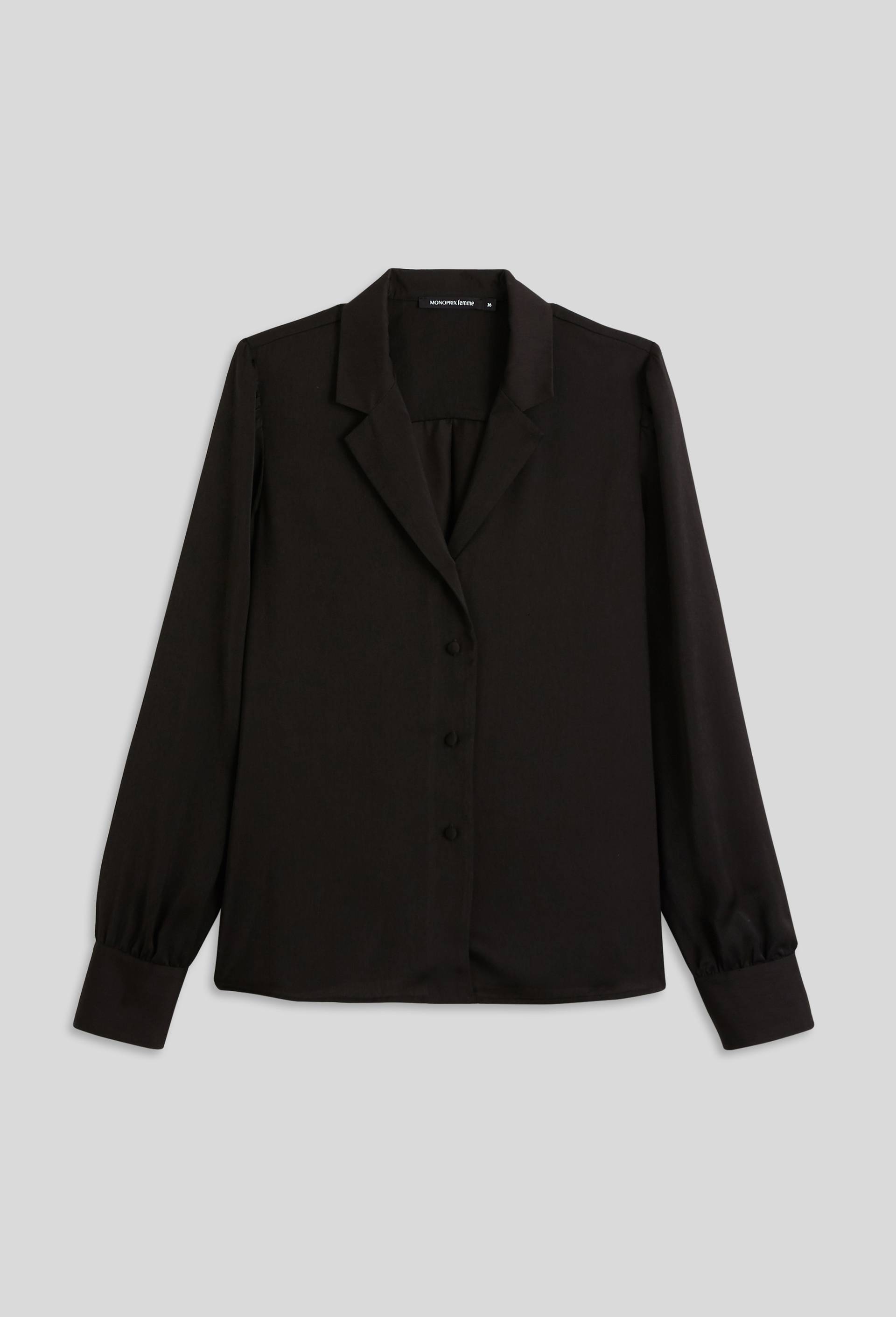 Chemise col tailleur unie, Noir, large image number 2.0
