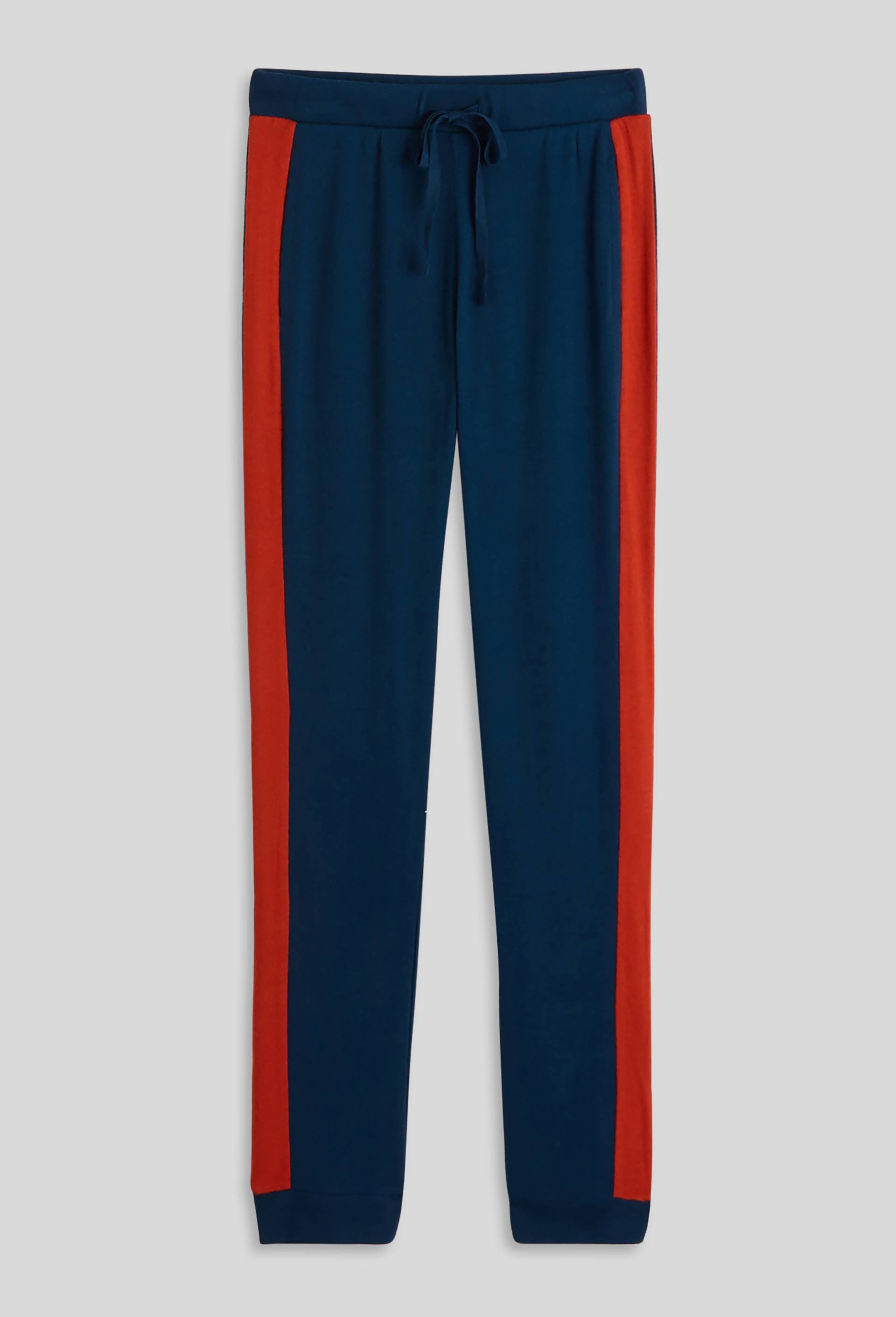 Pantalon droit à bandes contrastées tout doux , Ecovero, Bleu foncé, large image number 2