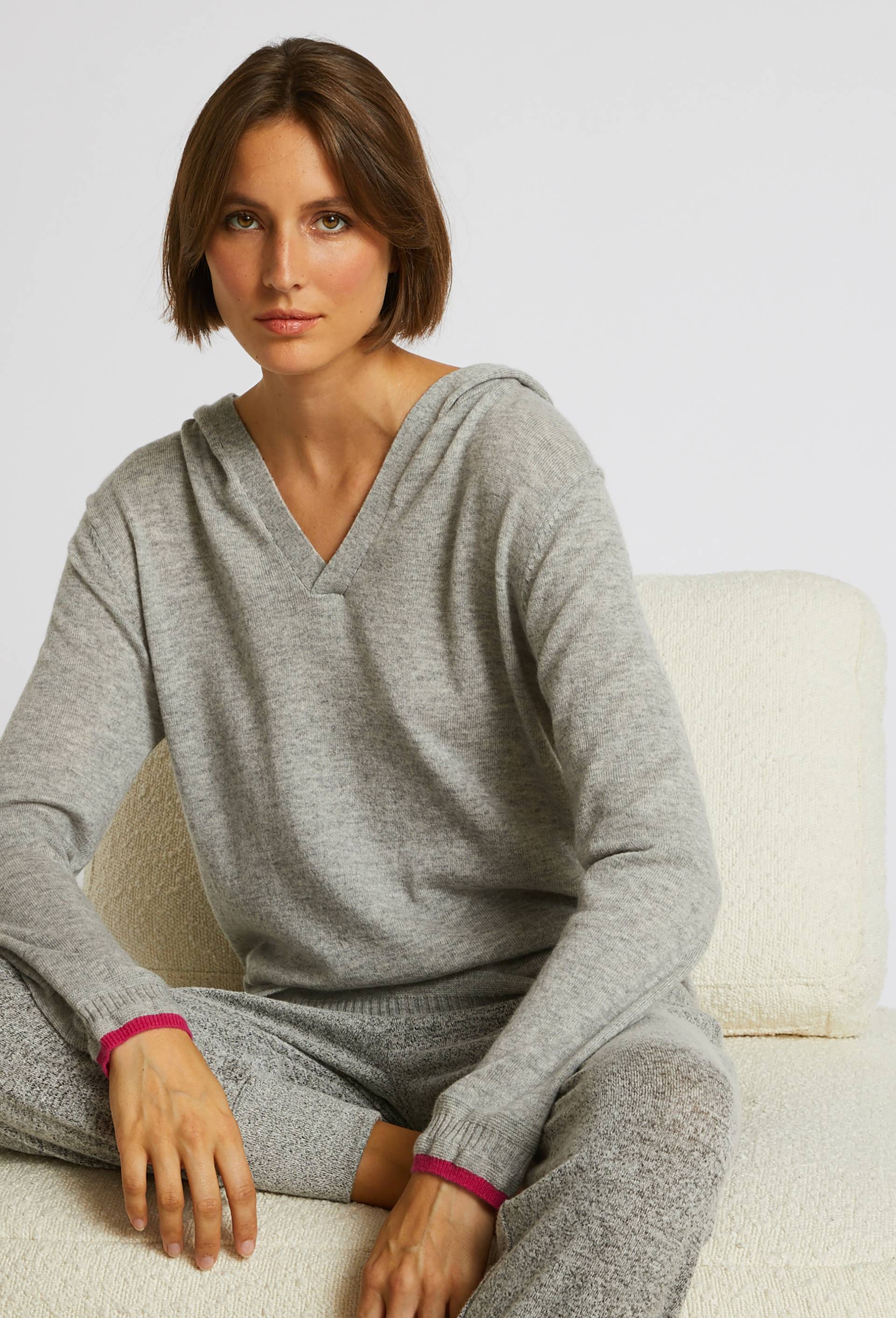 Sweat à capuche en laine et cachemire OEKOTEX, Gris, large image number 0