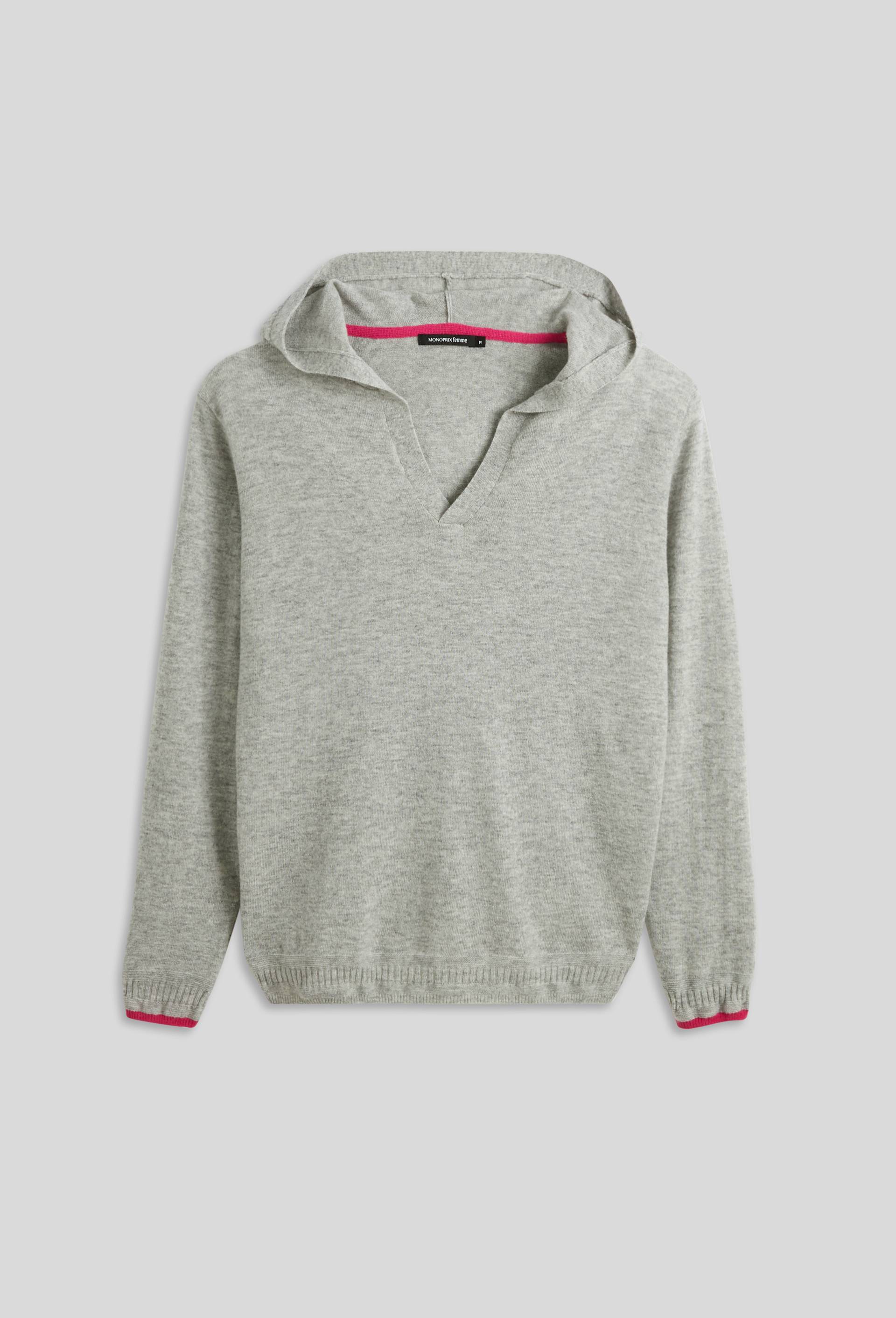 Sweat à capuche en laine et cachemire OEKOTEX, Gris, large image number 2