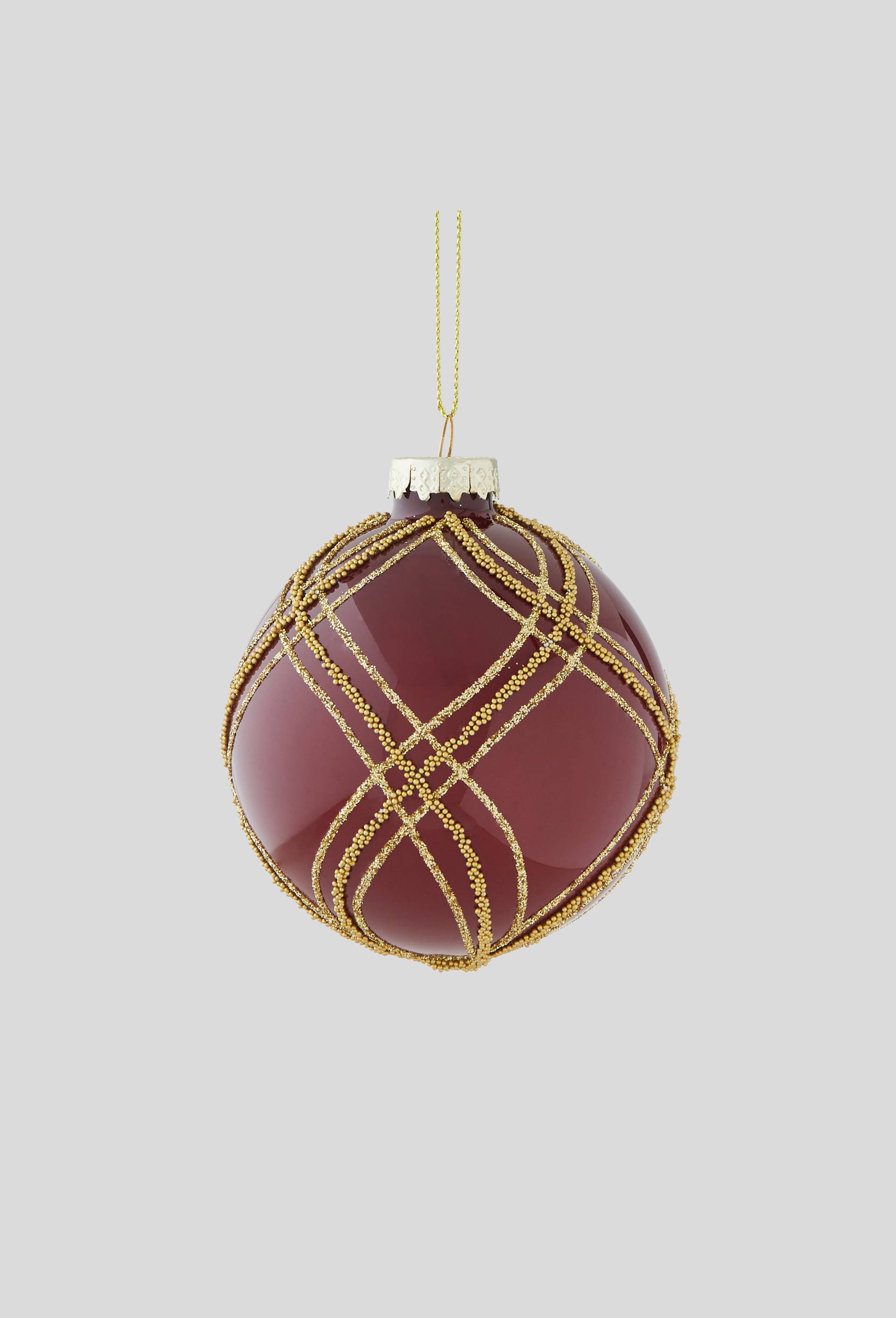 Boule en verre avec triple losange en paillette, Rouge foncé, large image number 0